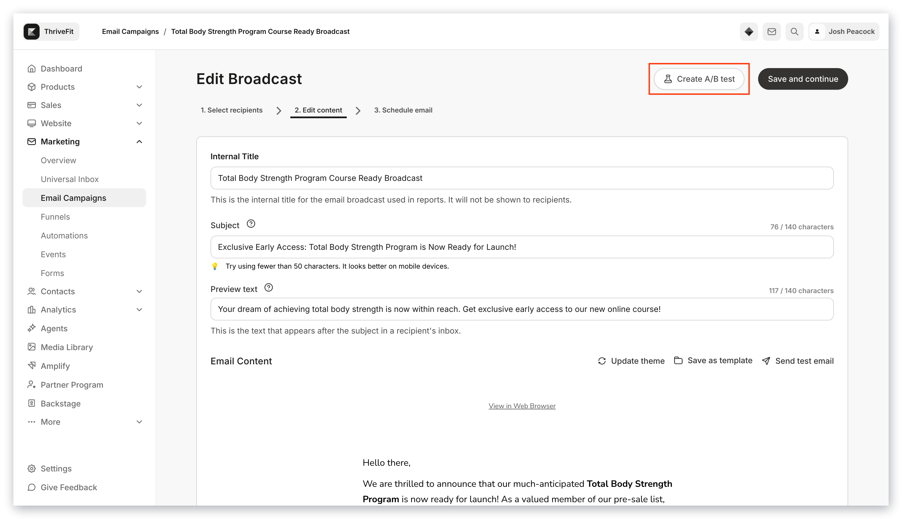 Create A/B test