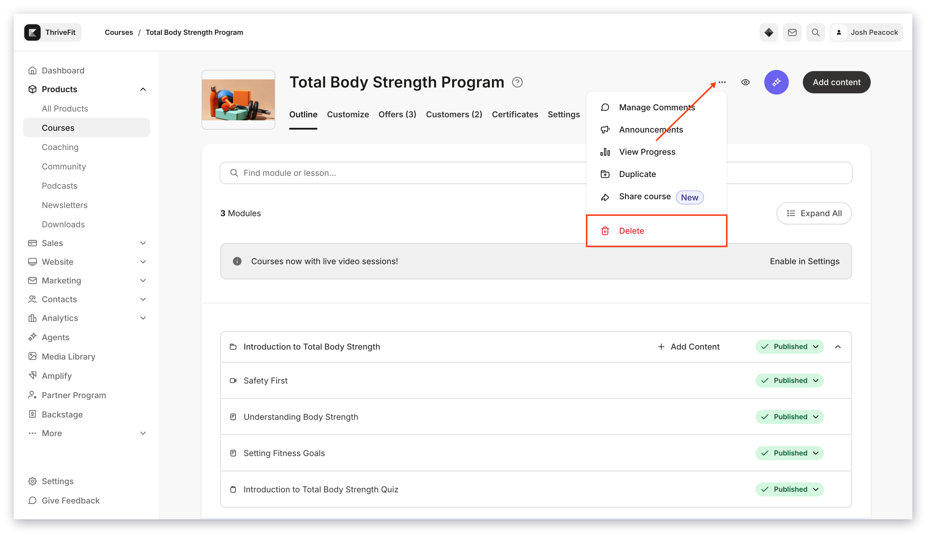 Delete a Product from within