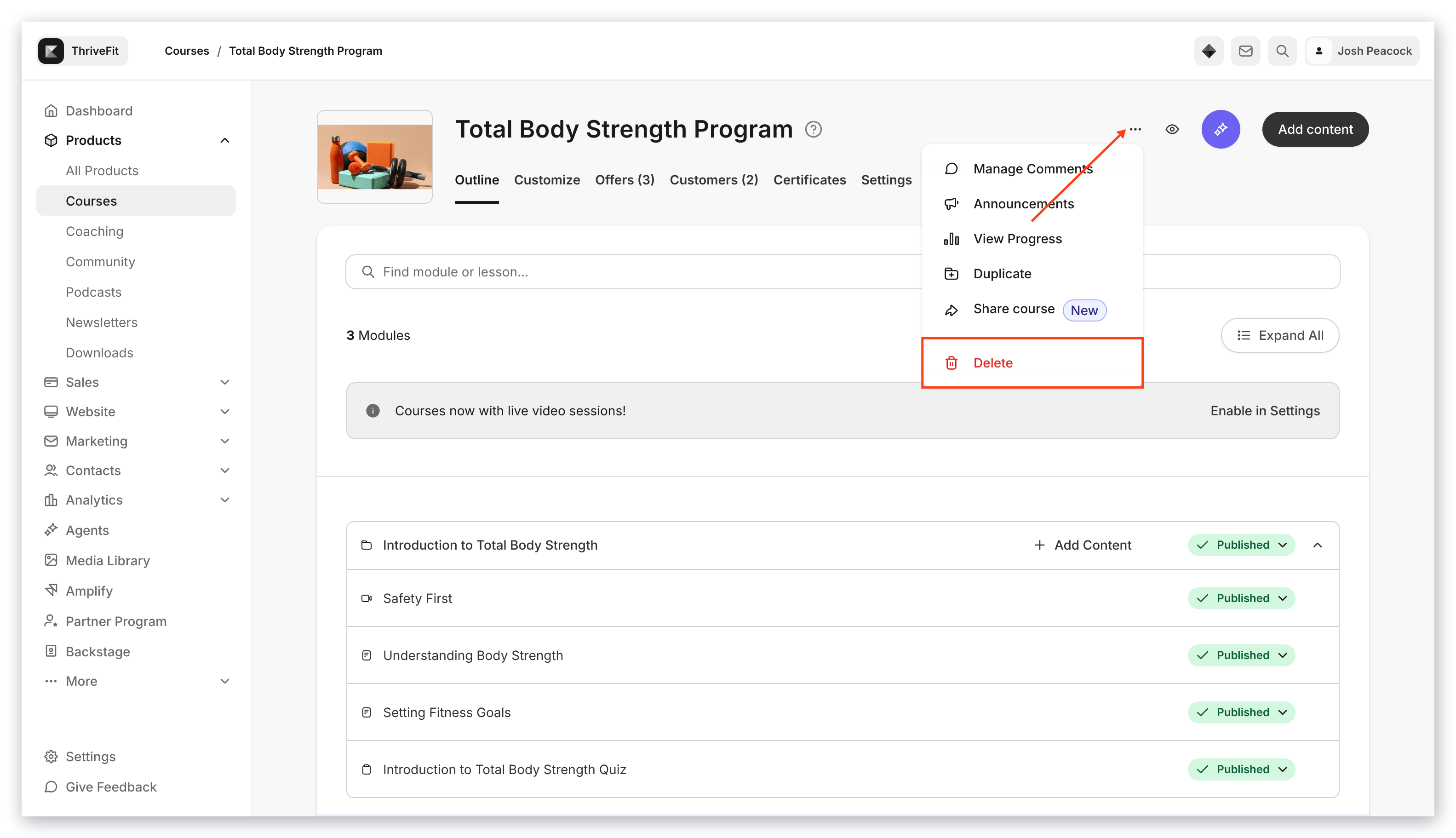 Delete a Product from within