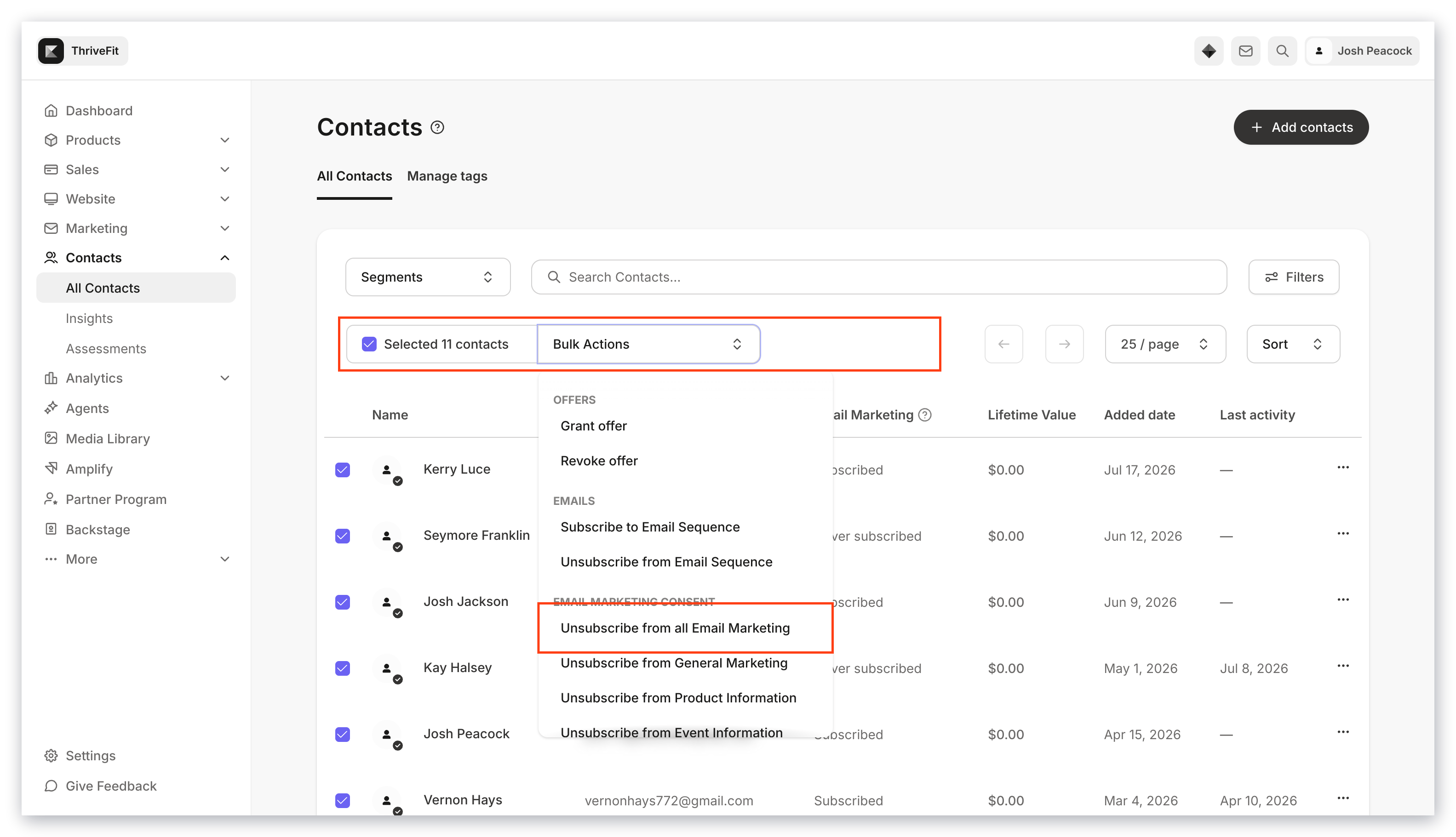 Contacts Unsubscribe