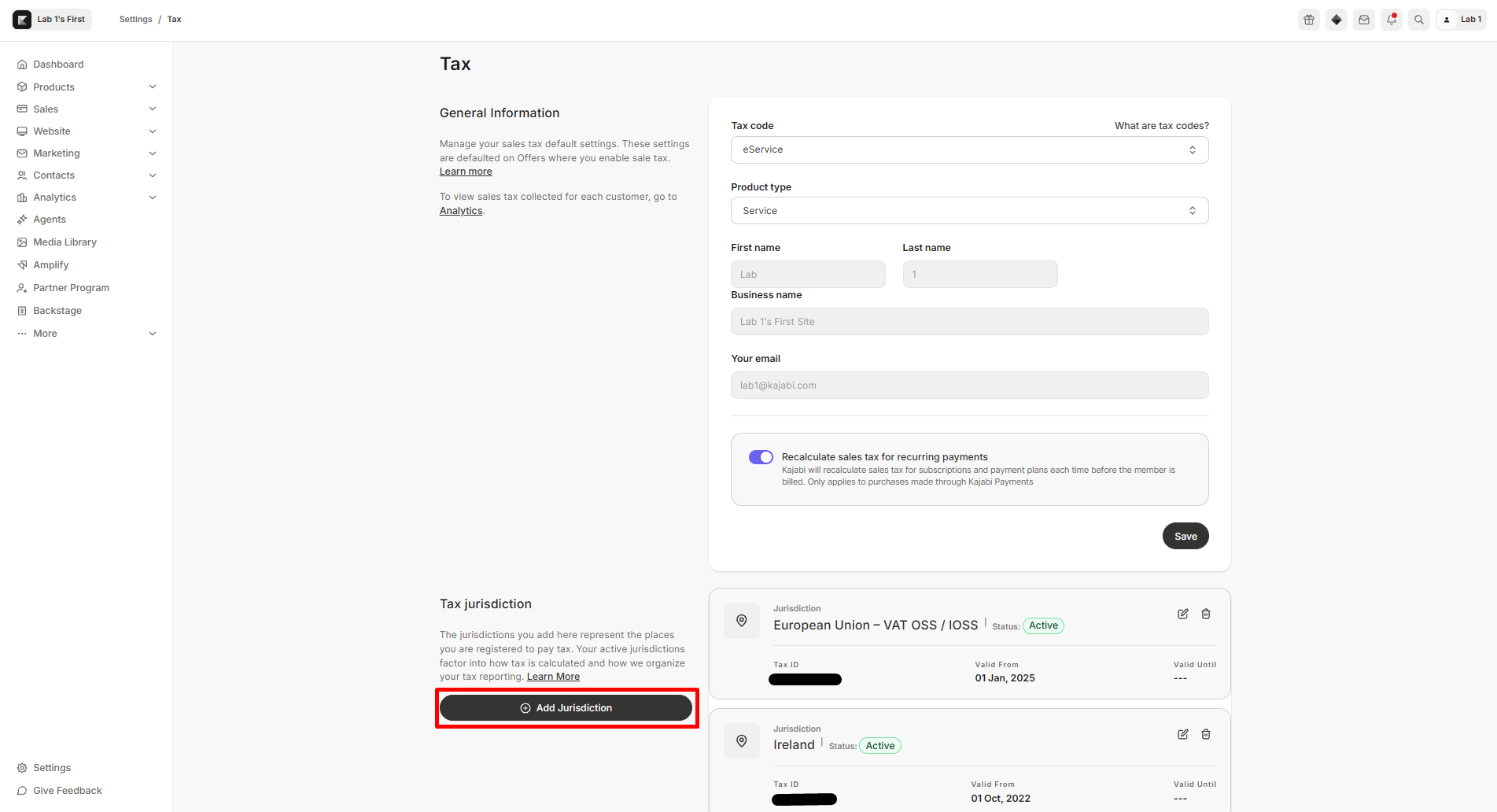 Add Tax Jurisdiction 1