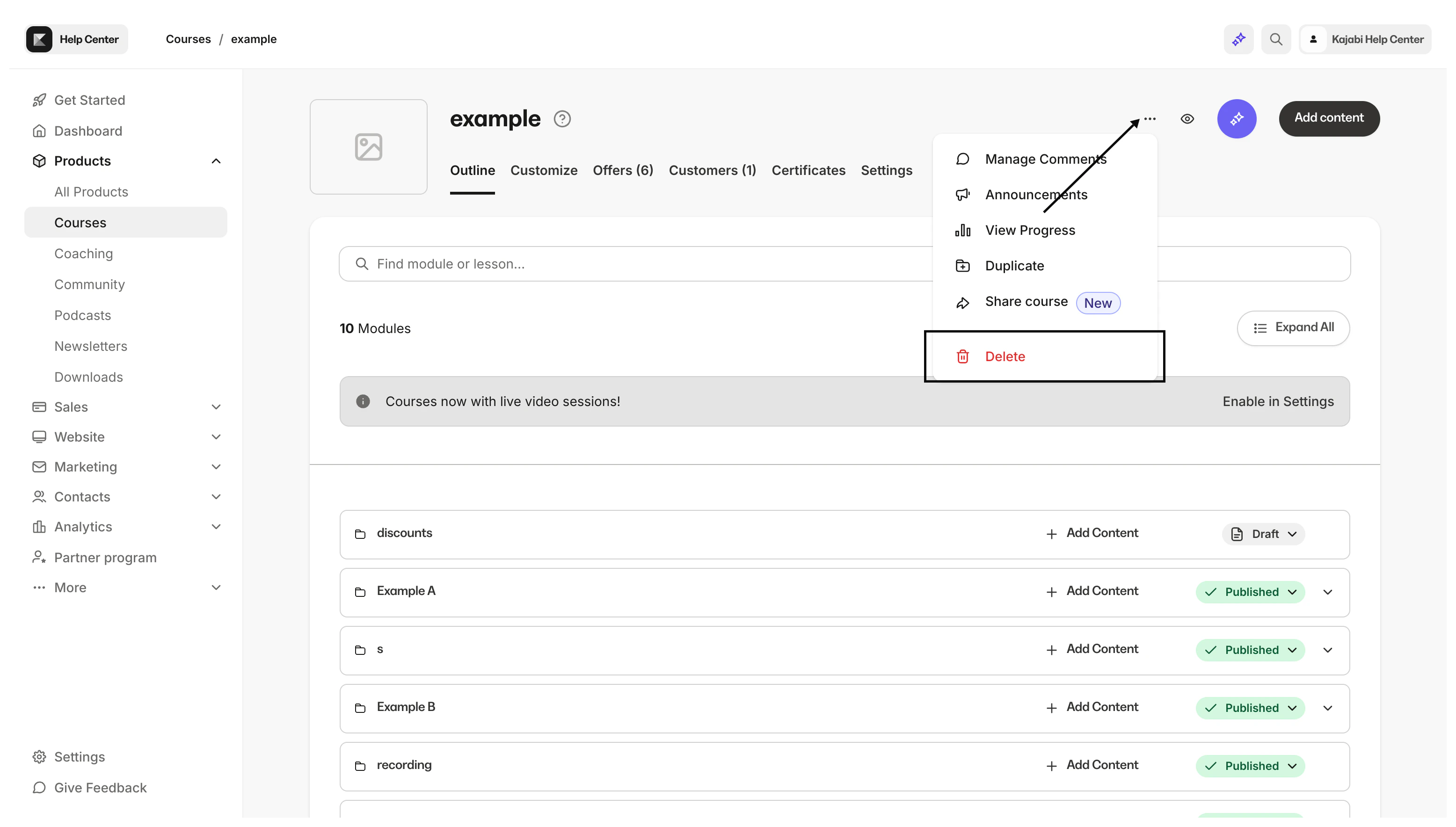 Delete a Product from within