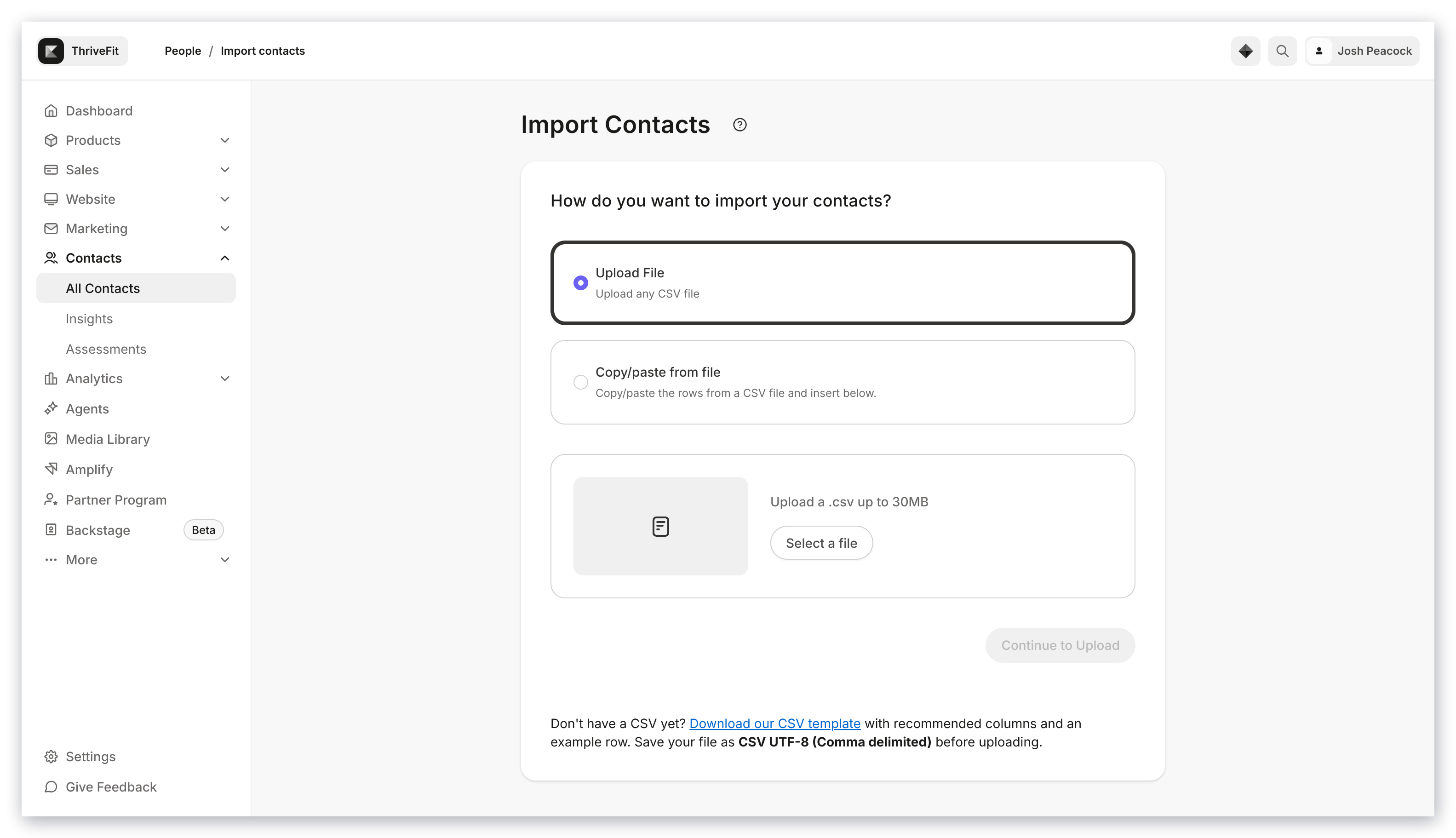 Upload CSV file