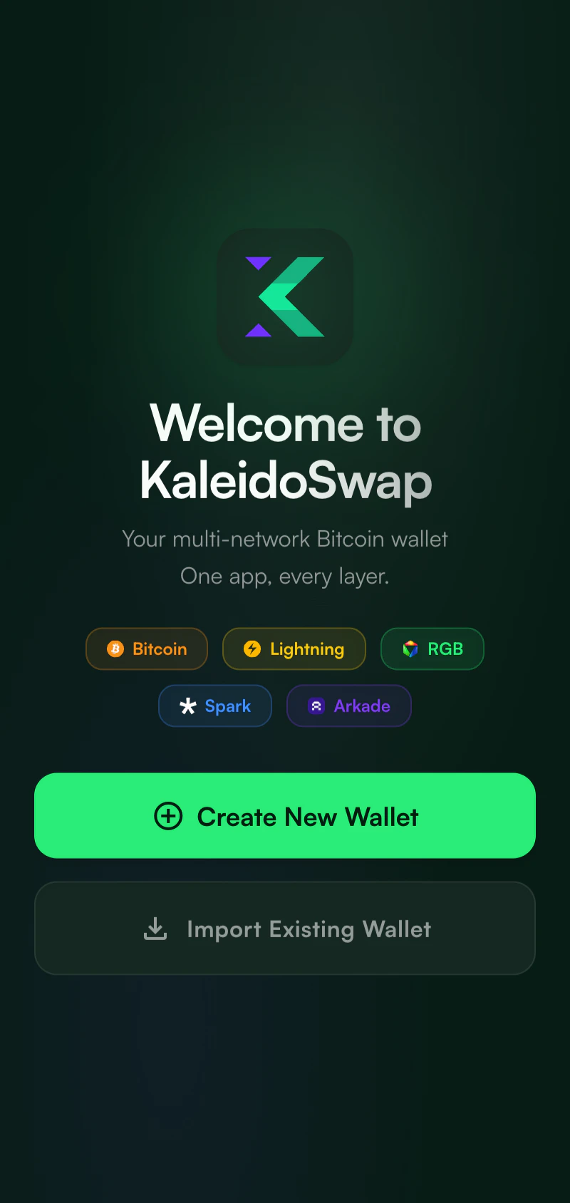 KaleidoSwap Extension first launch