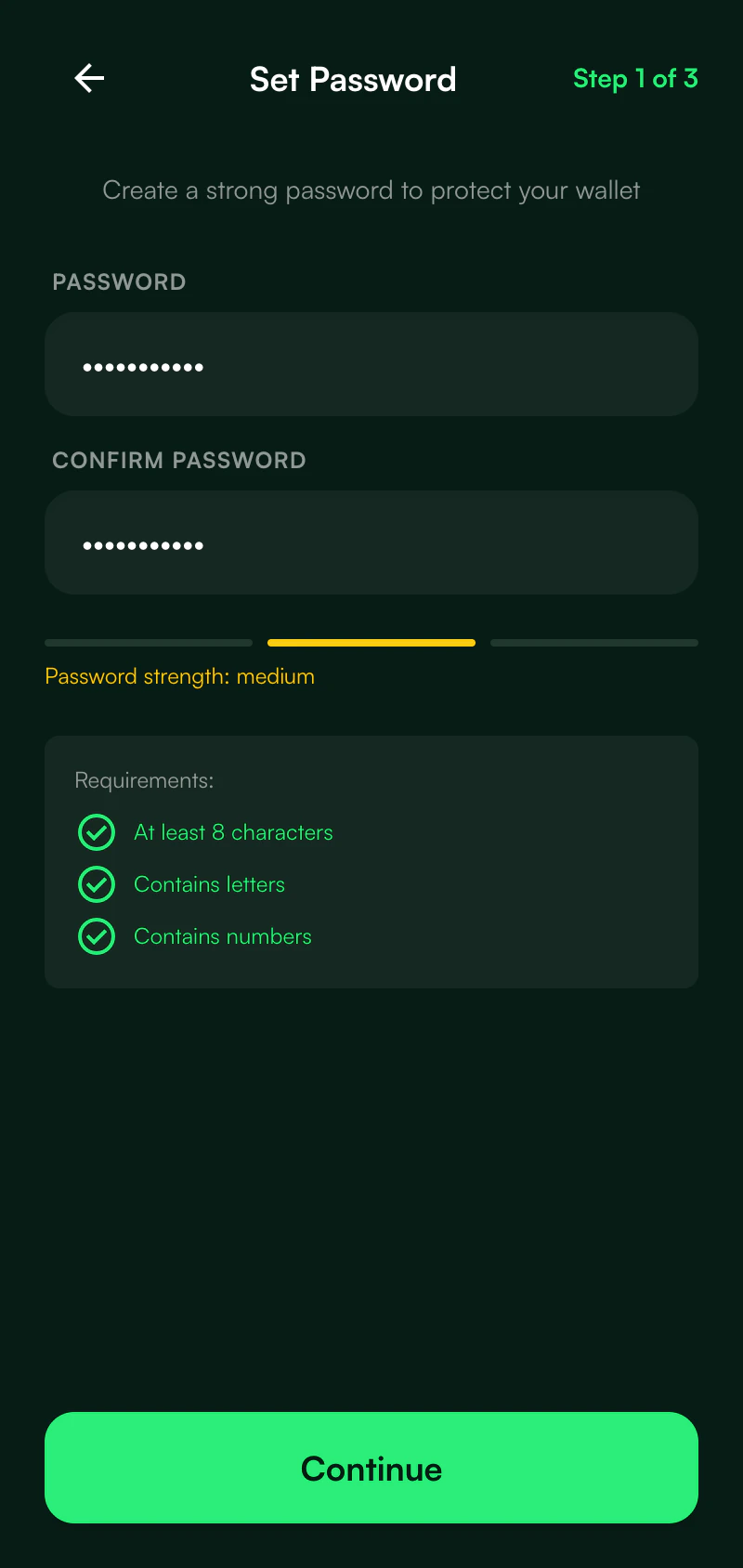 KaleidoSwap Extension password step