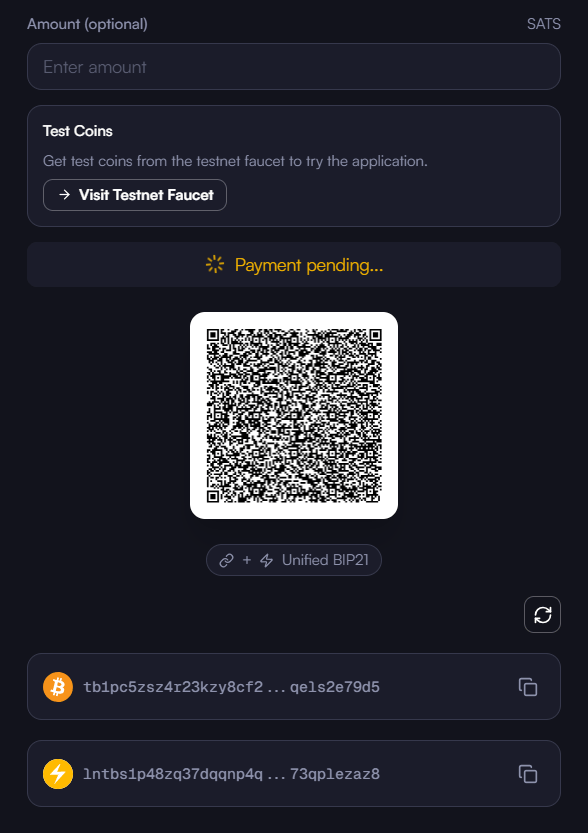 存入 BTC 界面,显示链上地址与二维码