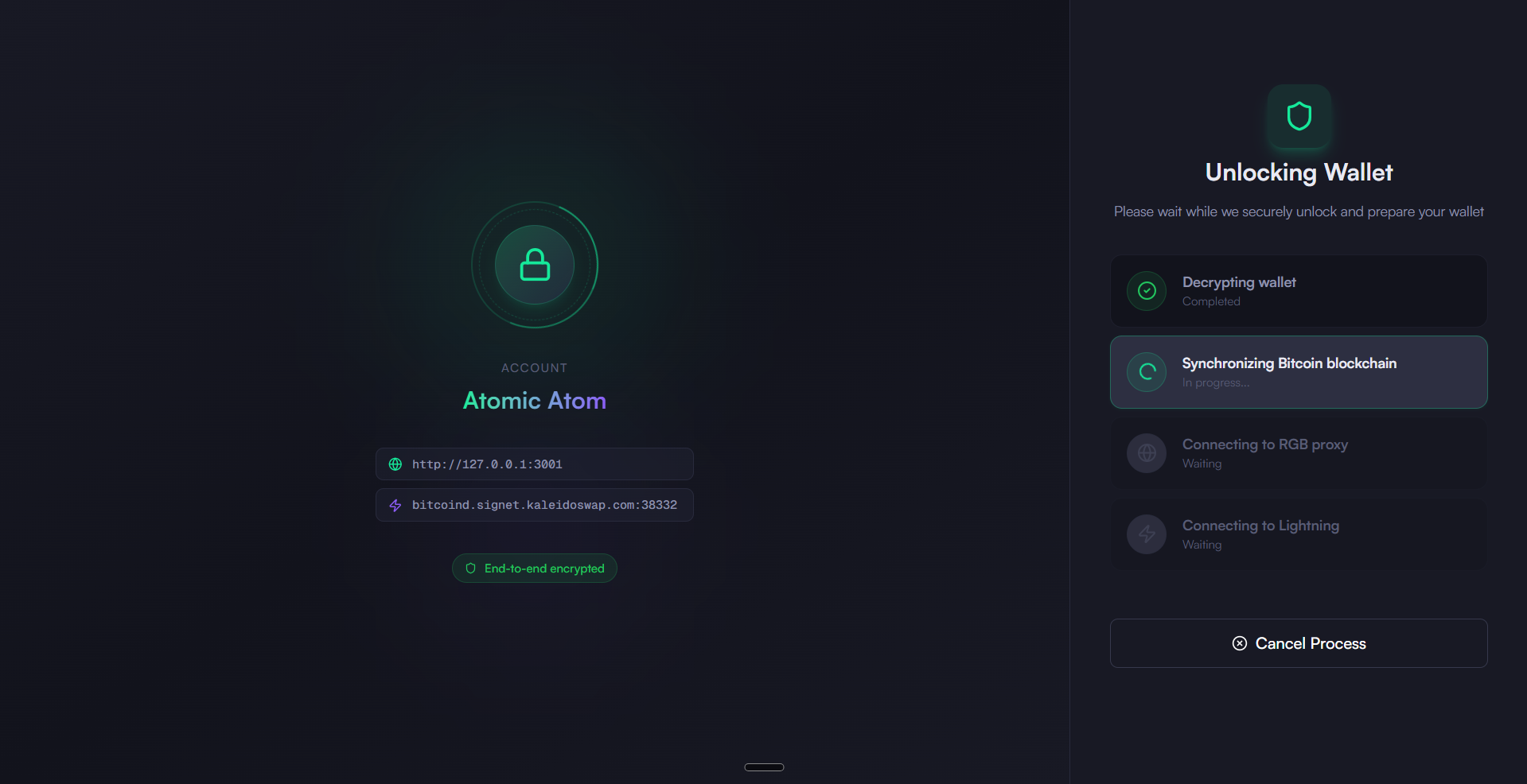 RGB Lightning Node 解锁过程中的加载动画