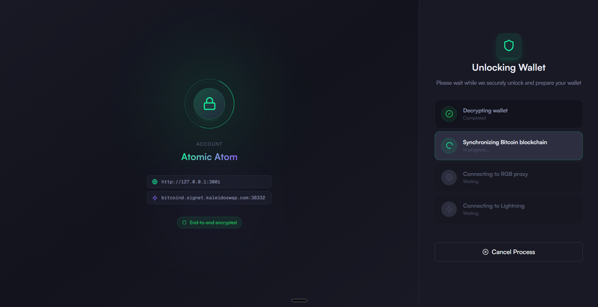 RGB Lightning Node 解锁过程中的加载动画