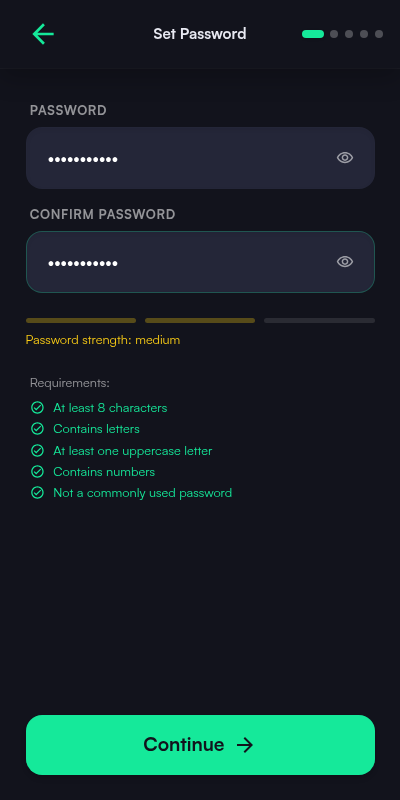 KaleidoSwap Extension password step
