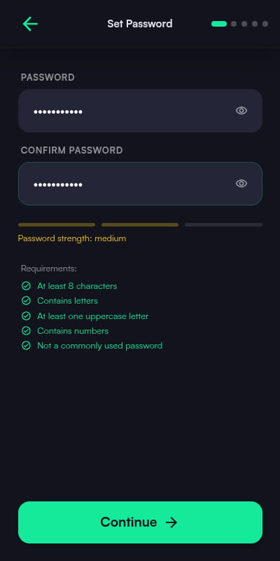 KaleidoSwap Extension password step