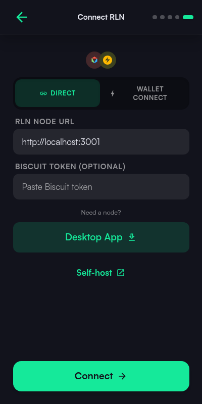 KaleidoSwap Extension RLN connection form