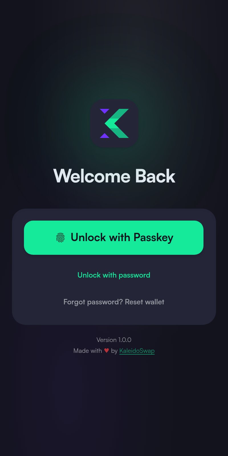 Welcome Back lock screen with Unlock with Passkey as the primary action and an Unlock with password fallback