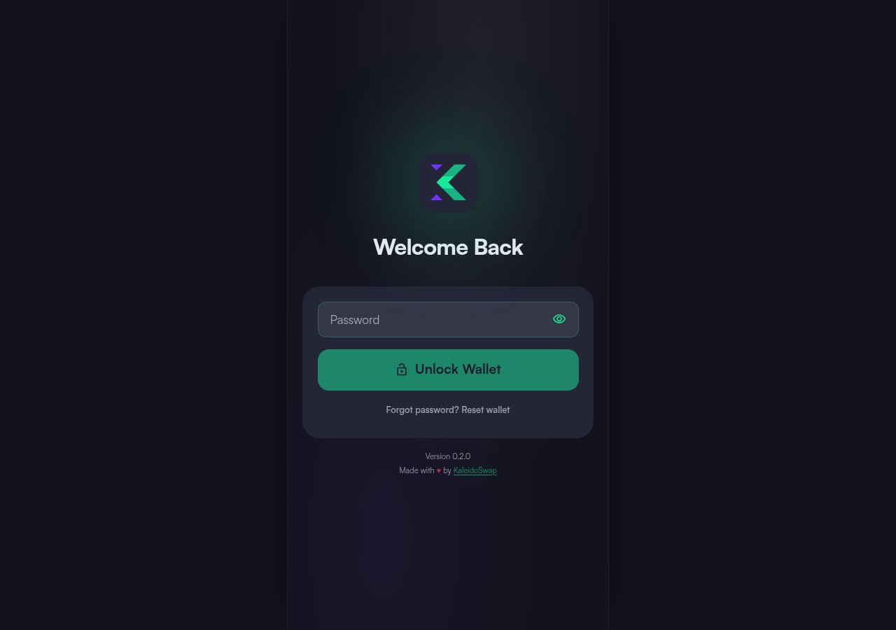 The wallet running as a full browser tab instead of the side panel, showing the unlock screen at full width