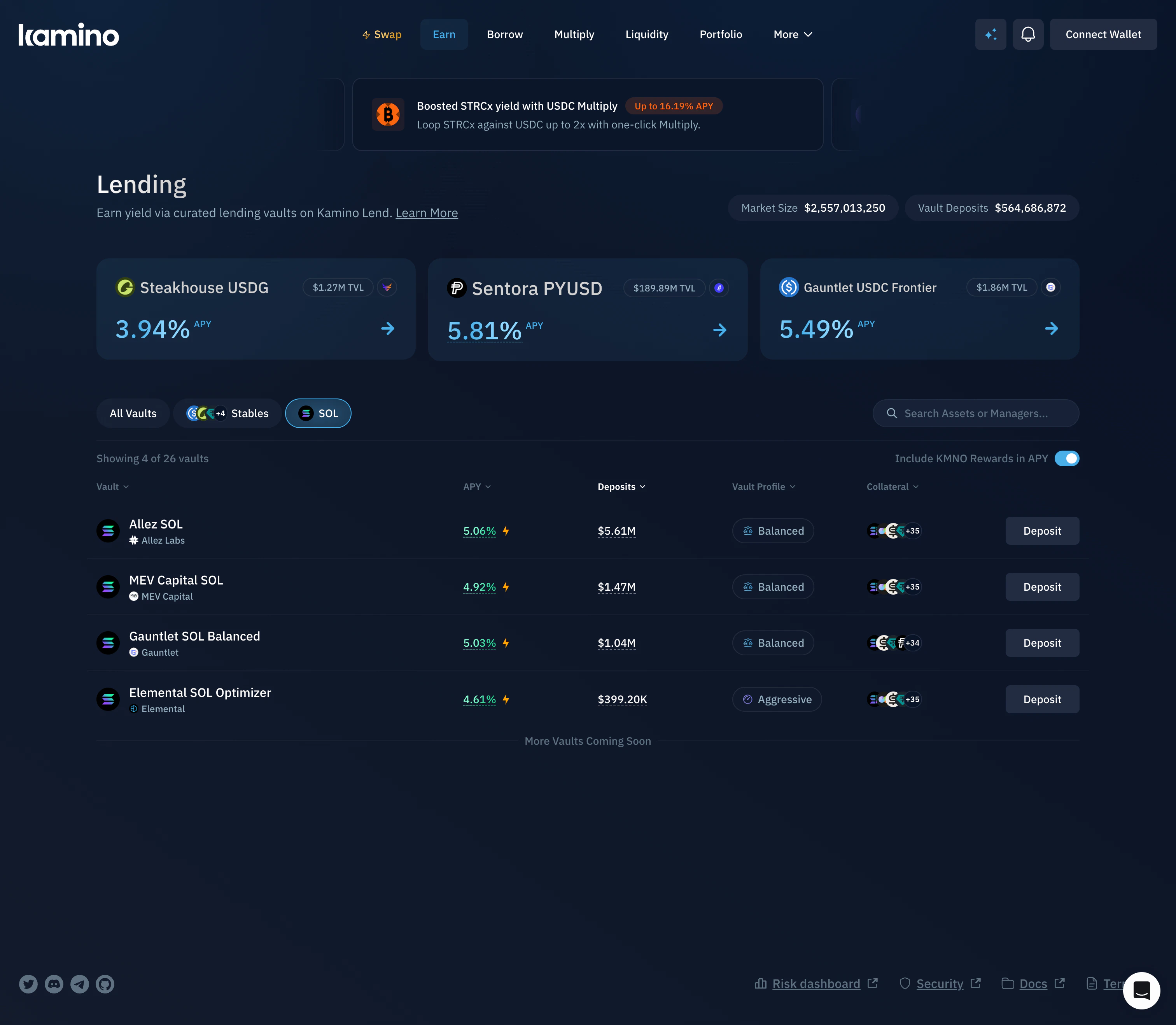 Kamino Earn homepage