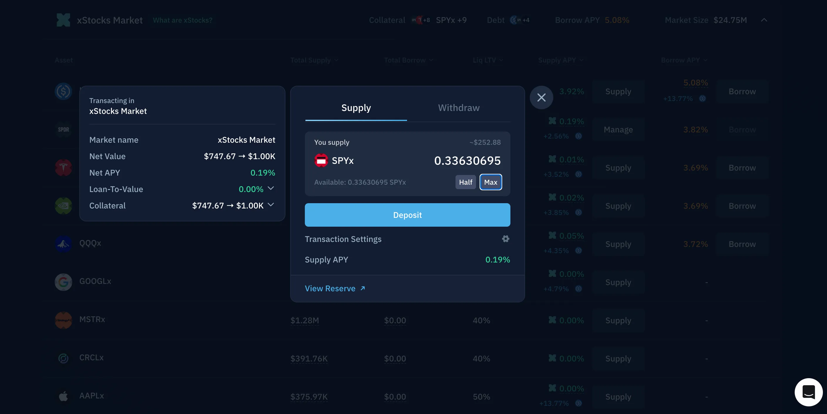 Supply modal for an xStock