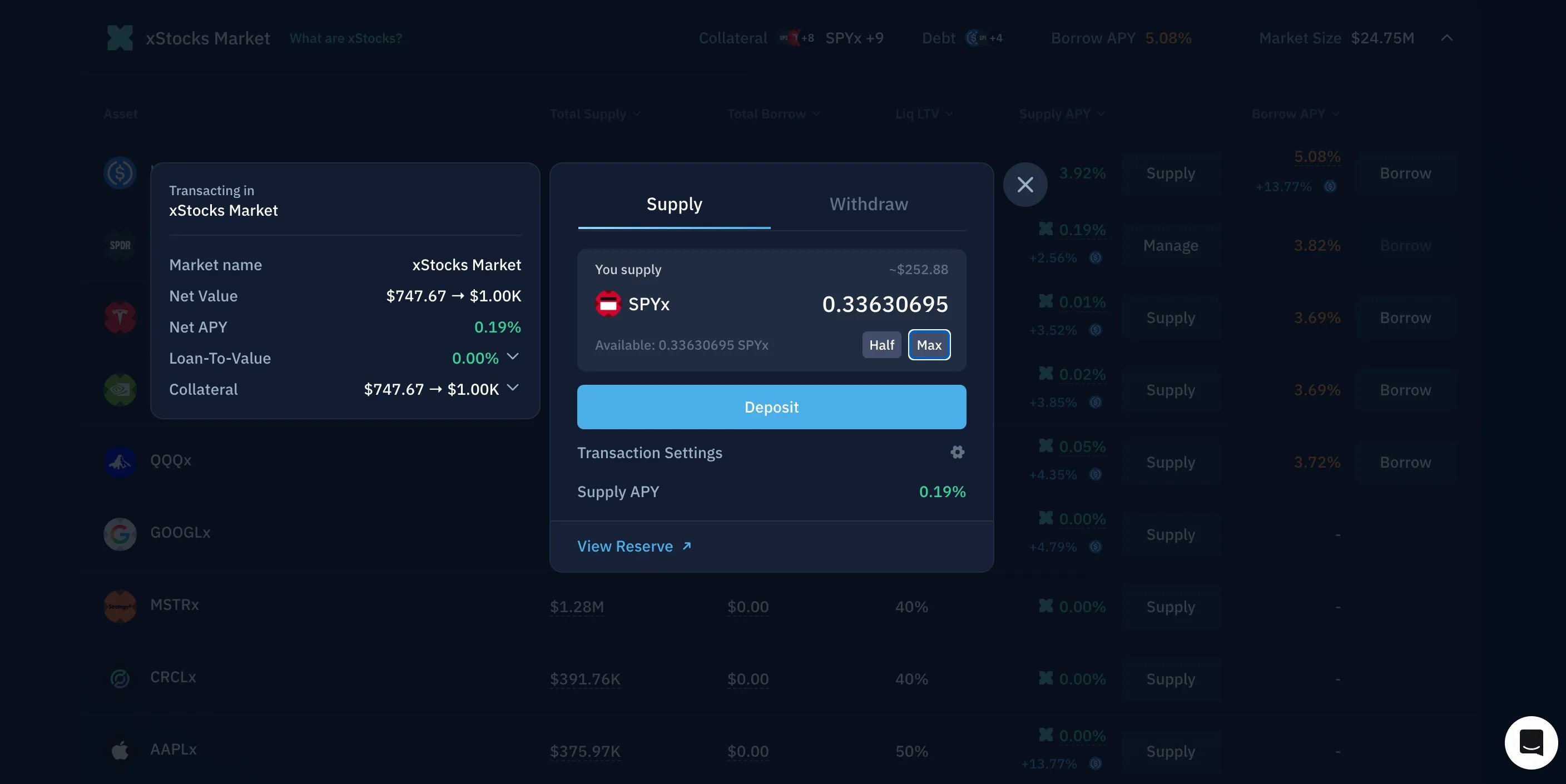 Supply modal for an xStock