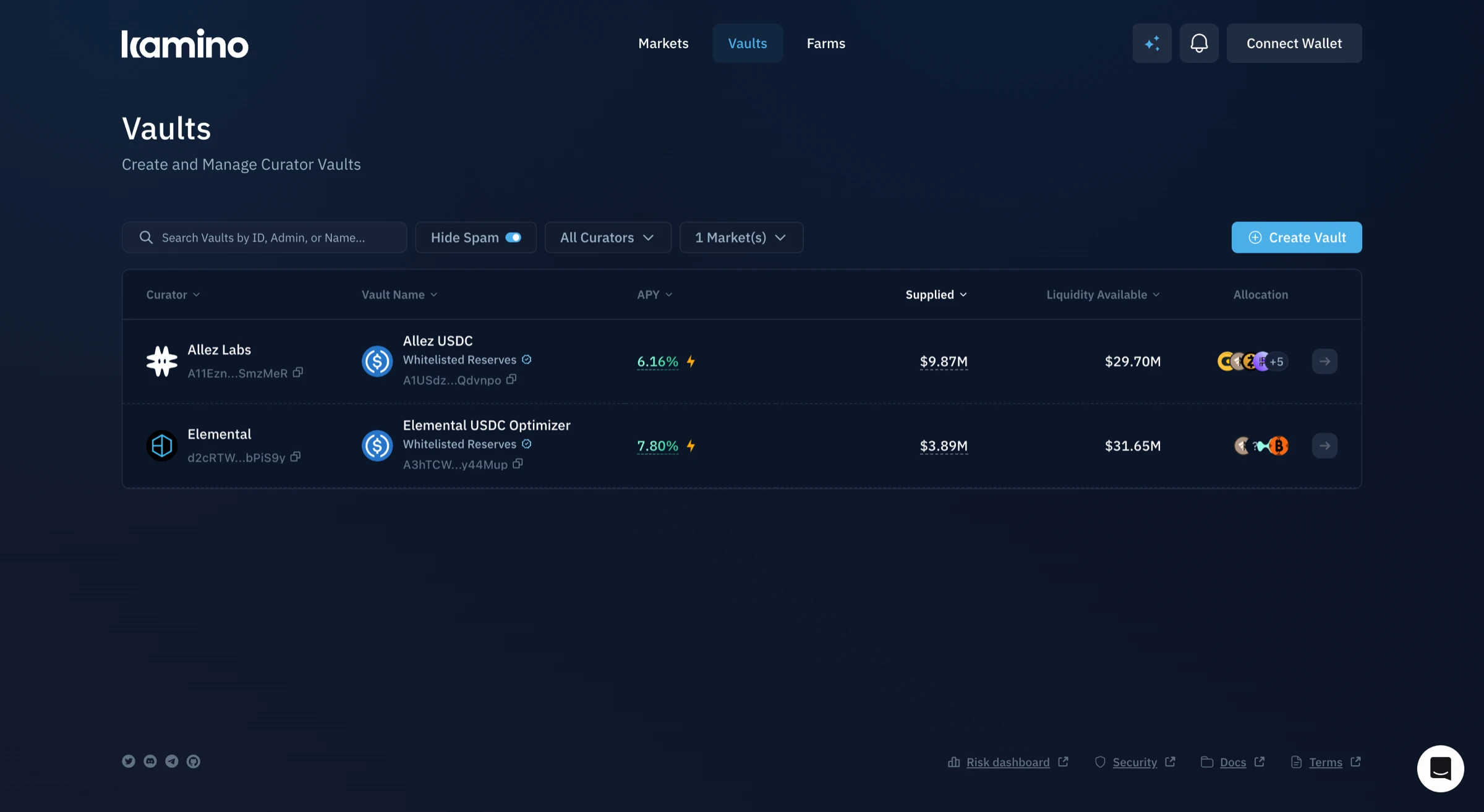 Kamino curators vault overview