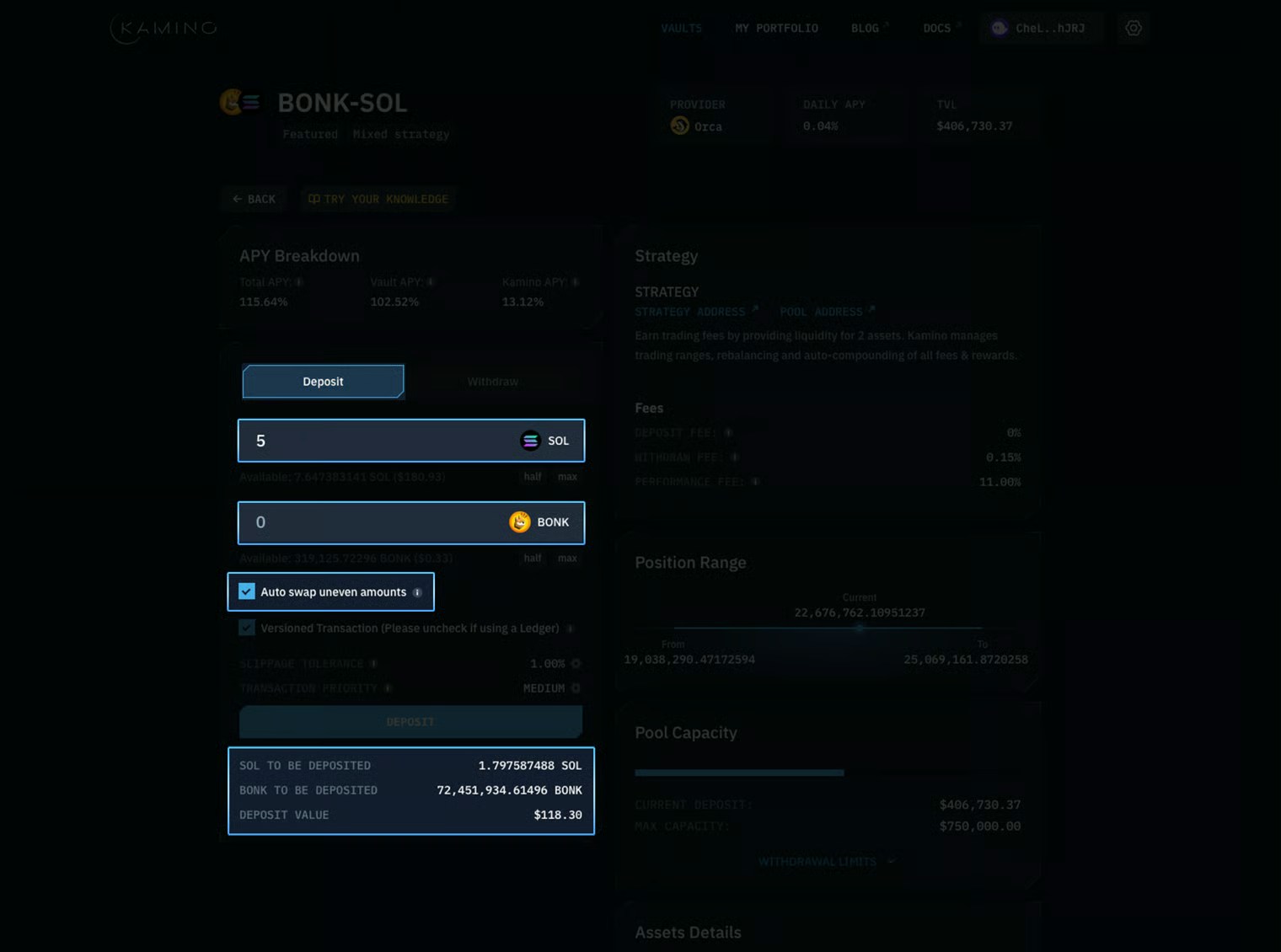 Auto-swap deposit interface
