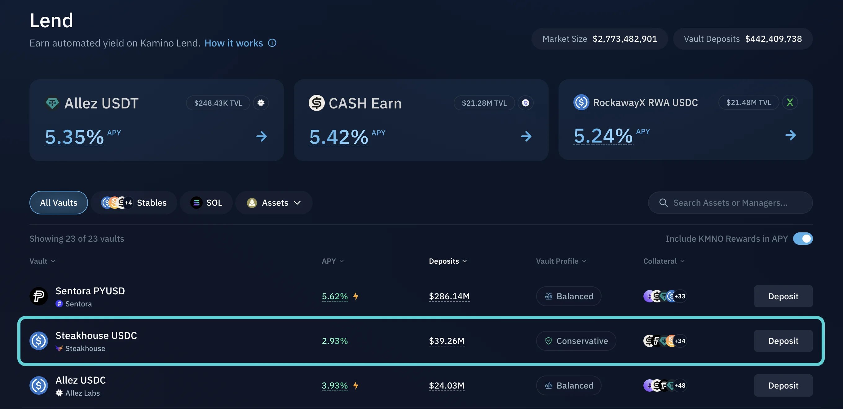 Select an Earn Vault