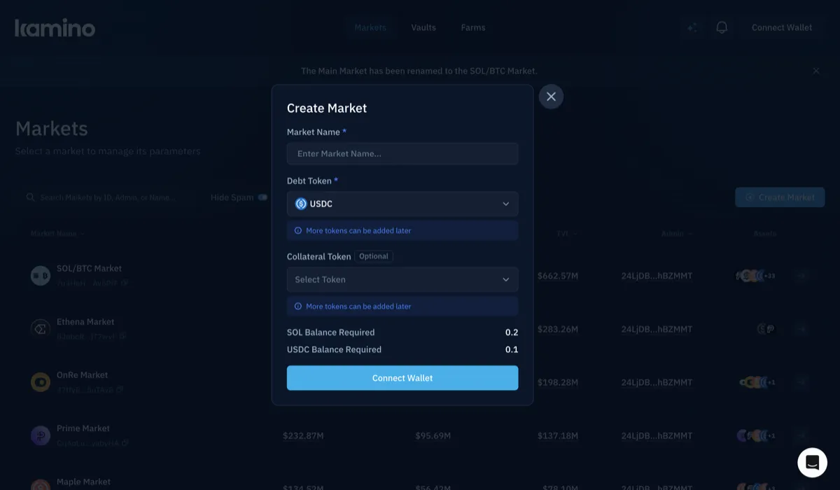 Create Market modal