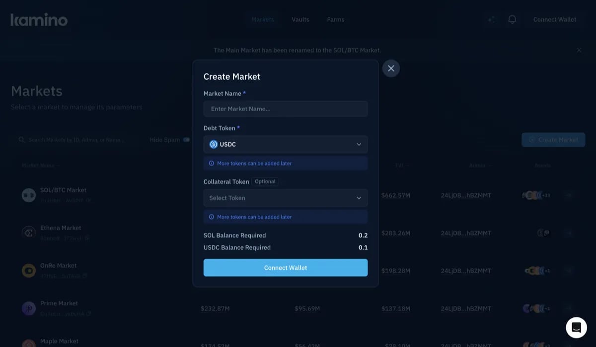 Create Market modal