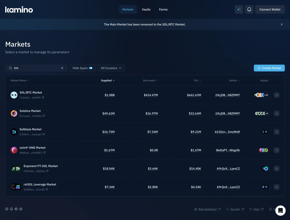 Kamino curators markets list
