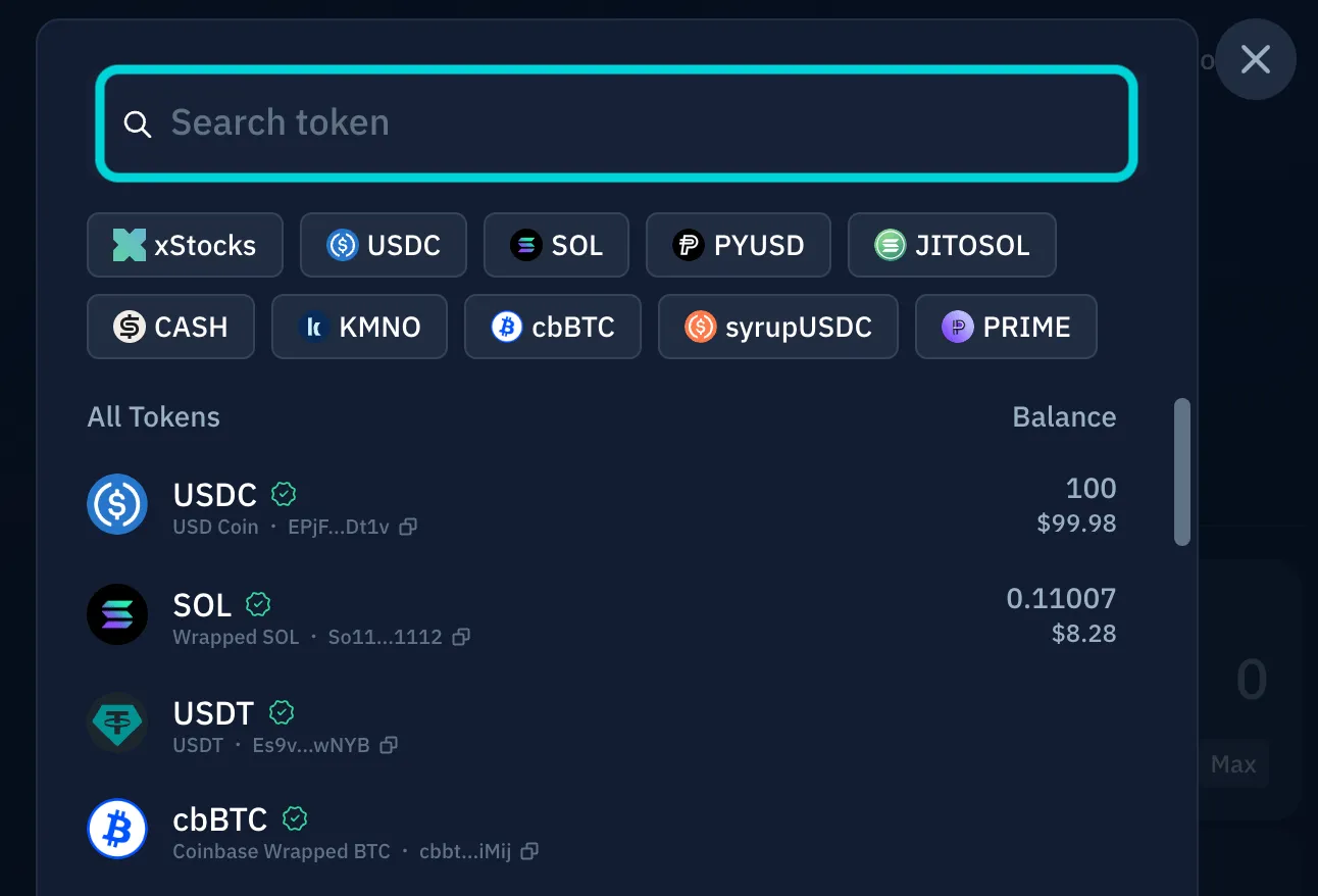 Select token to buy