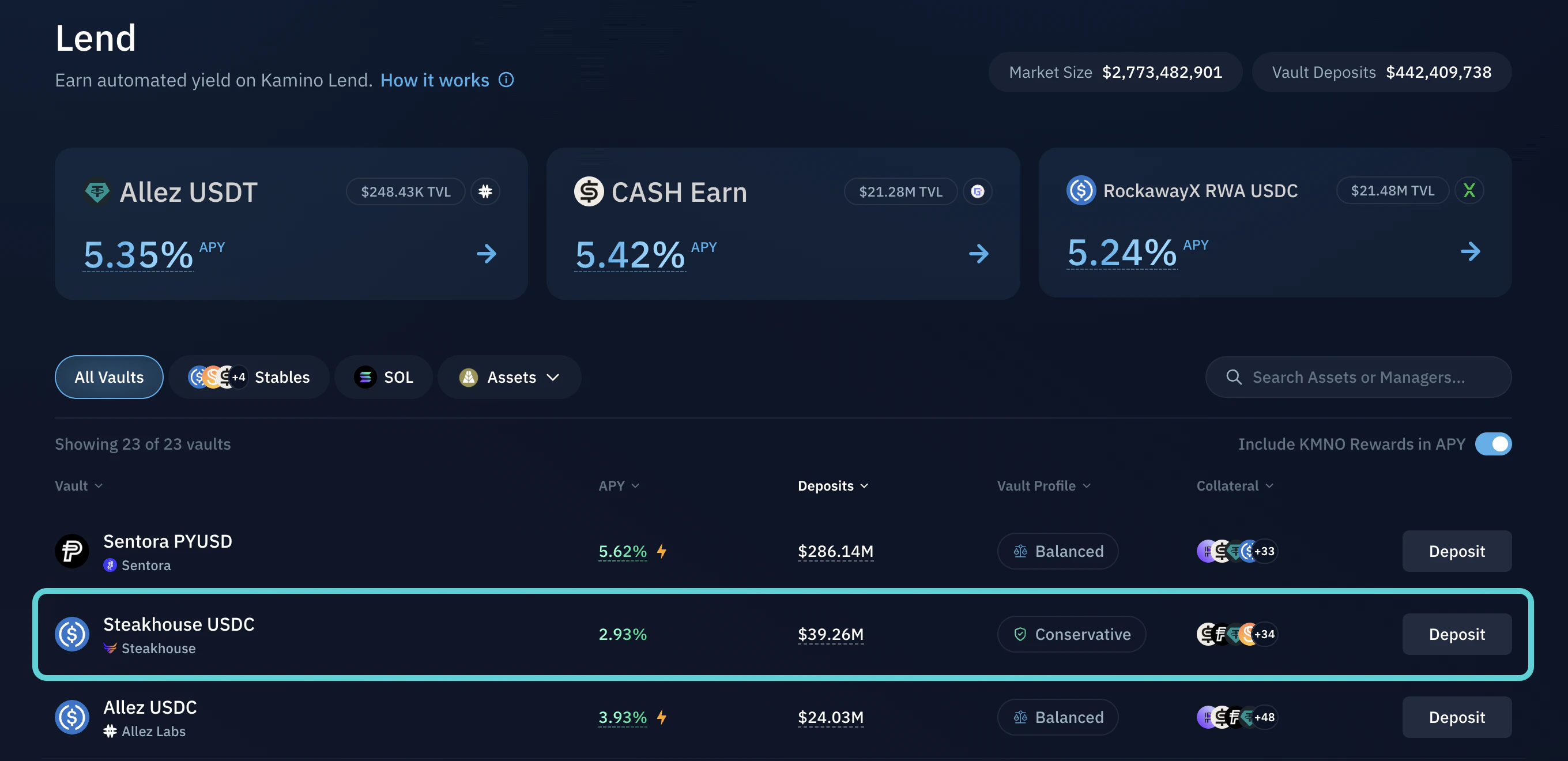Select an Earn Vault