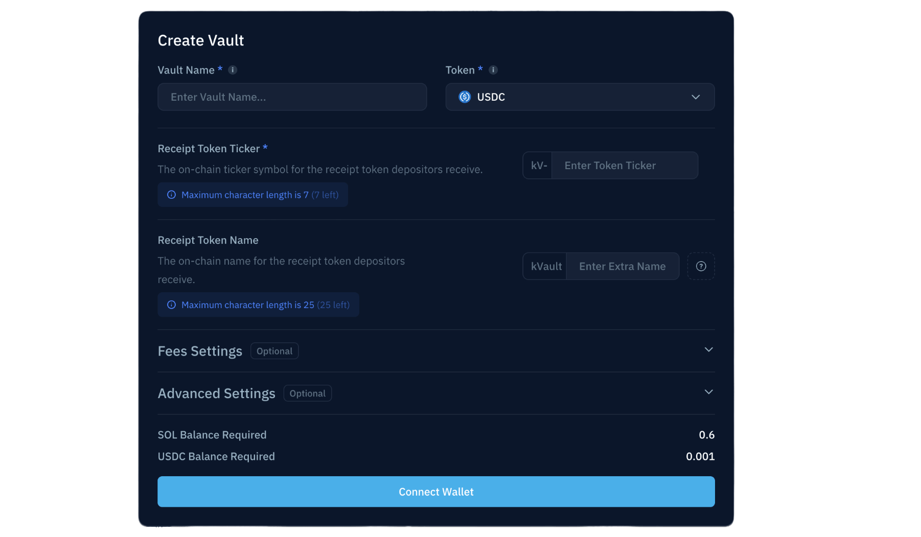 Create Vault modal