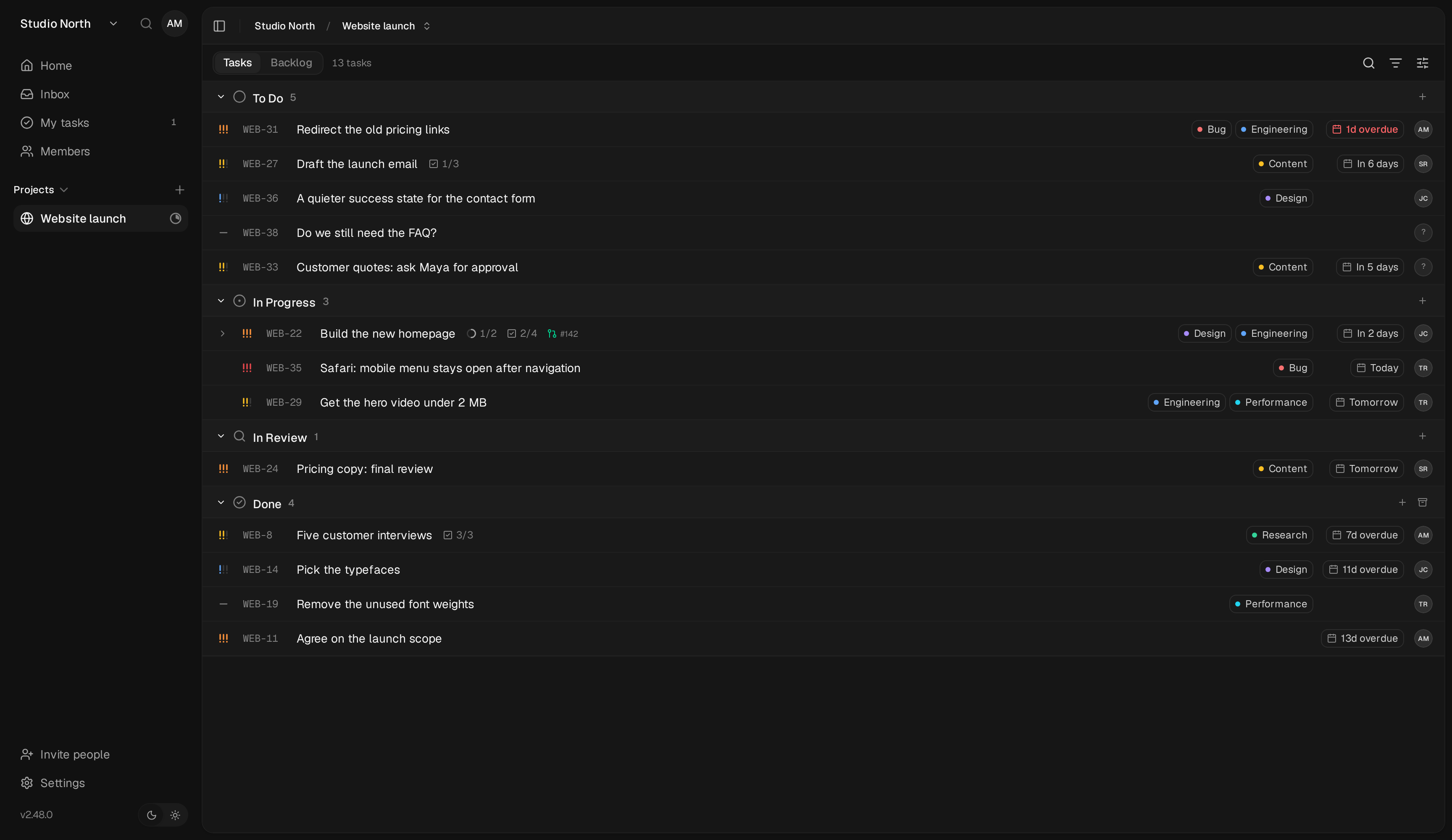 List view is useful when you prefer to scan work in rows.