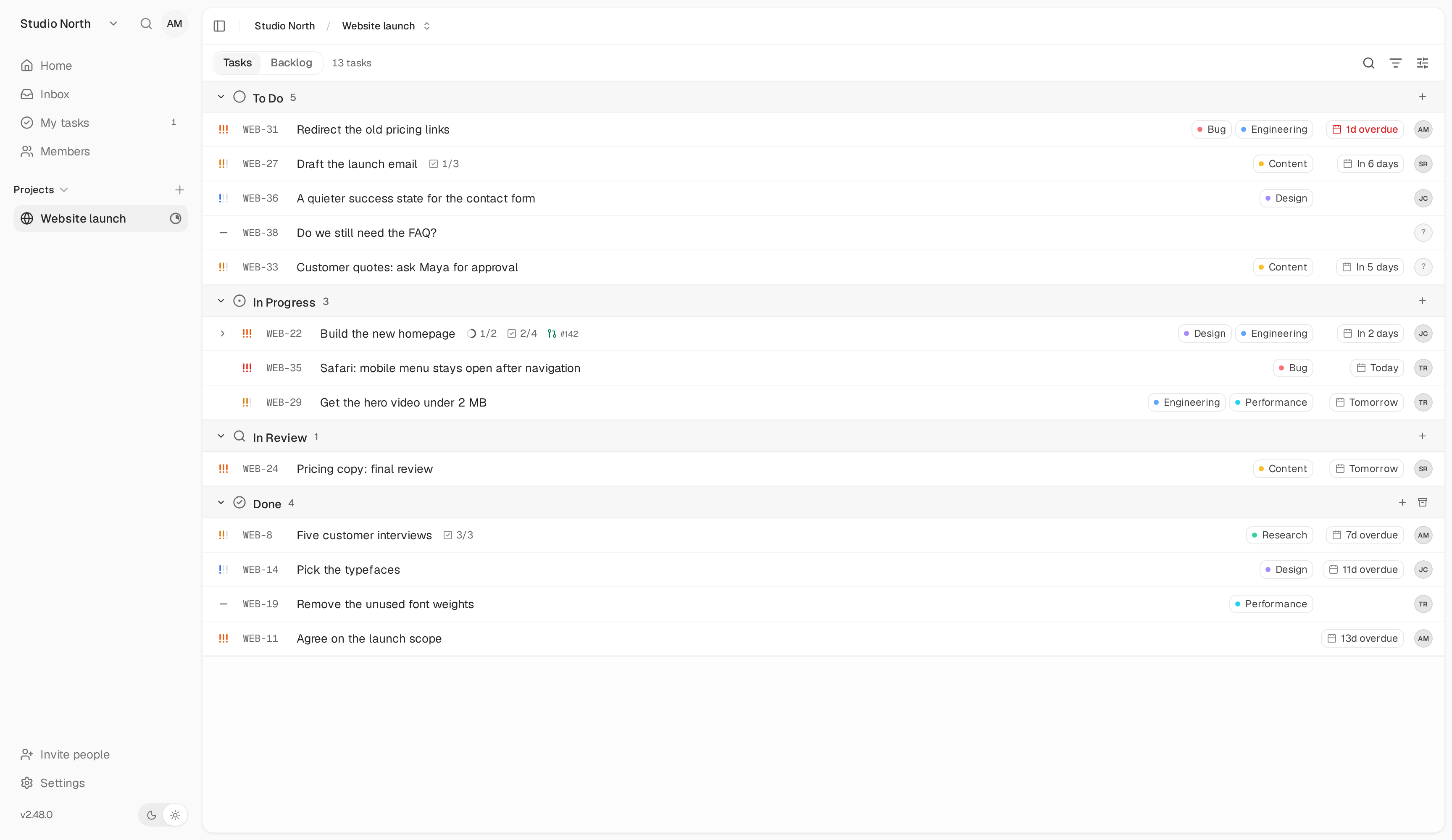 List view is useful when you prefer to scan work in rows.