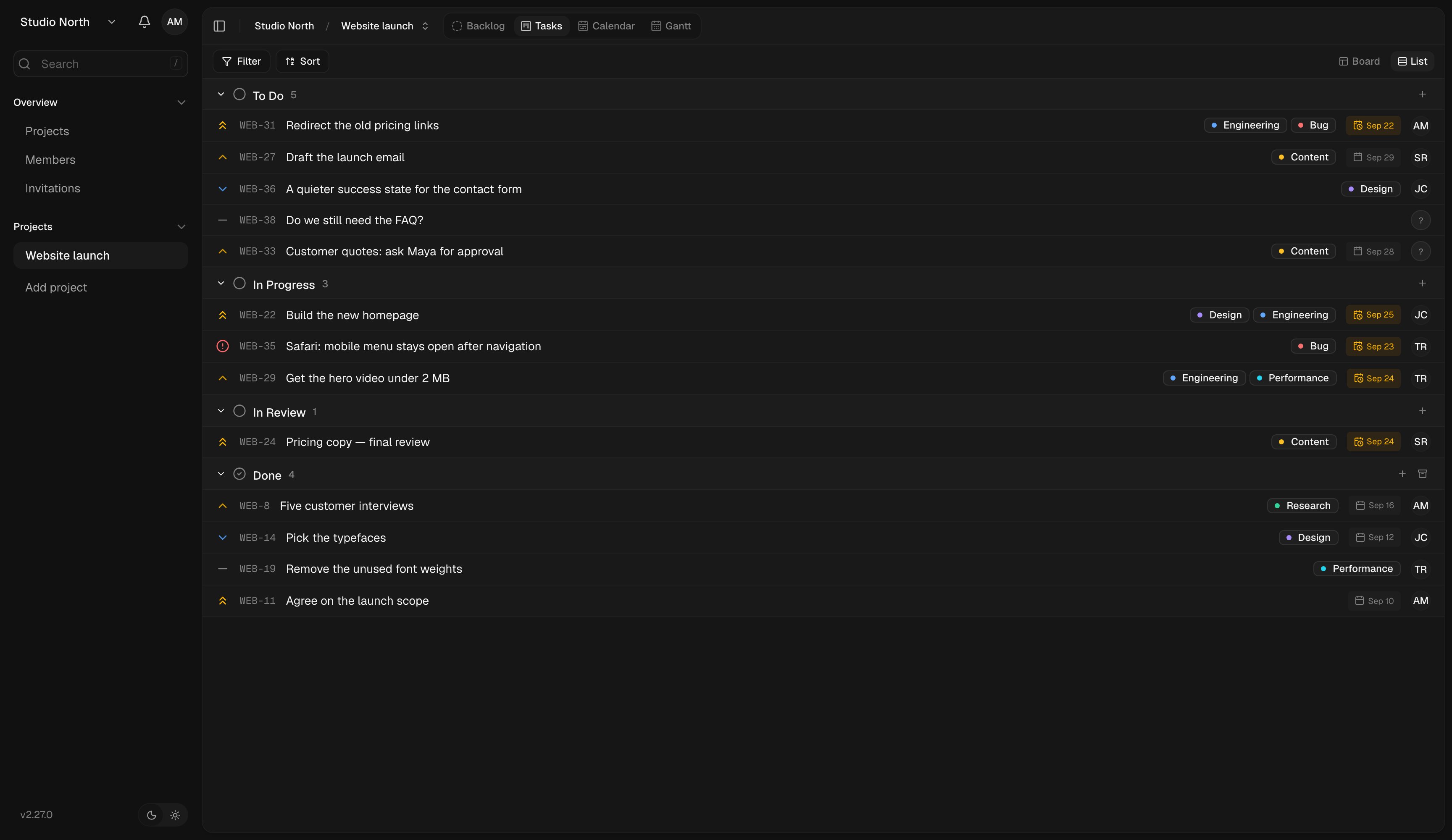 List view is useful when you prefer to scan work in rows.