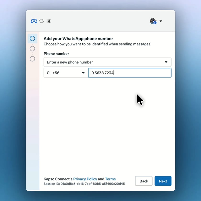 Meta asks for the SIM phone number with the country code.
