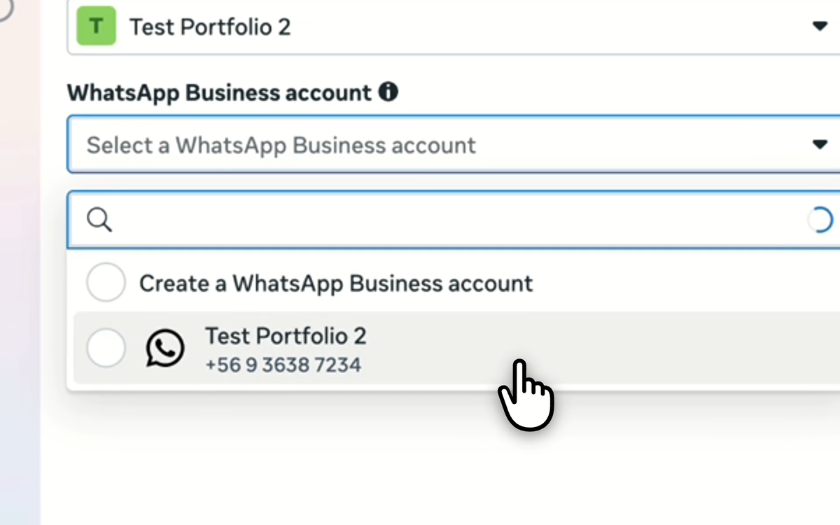Meta asks you to select or create the WhatsApp Business account to share with Kapso.
