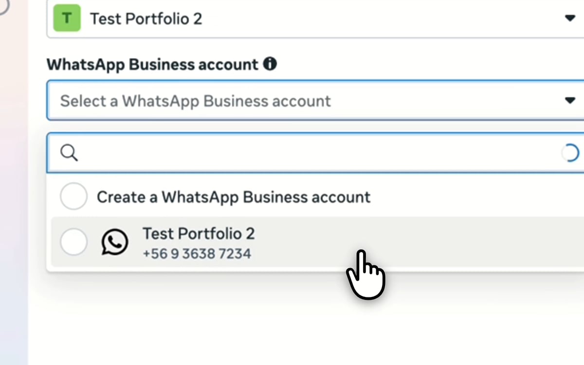 Meta asks you to select or create the WhatsApp Business account to share with Kapso.