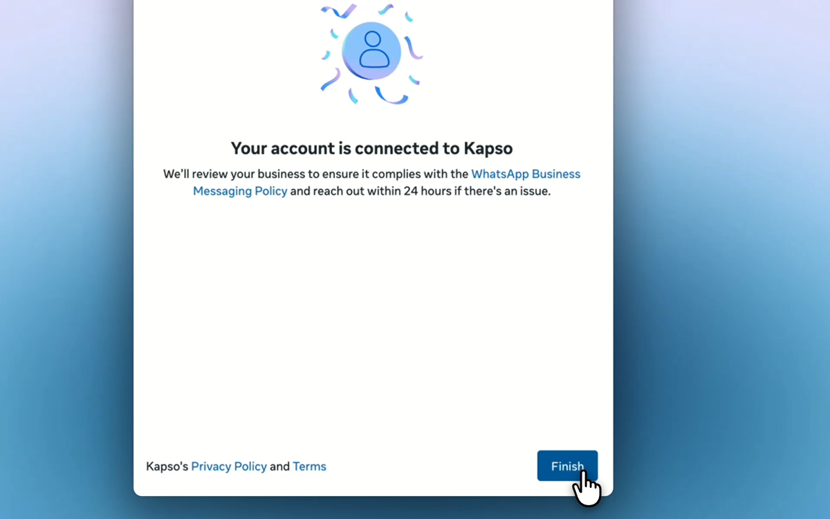 Meta confirms that the account is connected to Kapso.