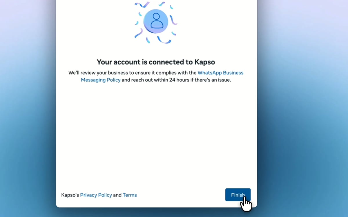 Meta confirms that the account is connected to Kapso.