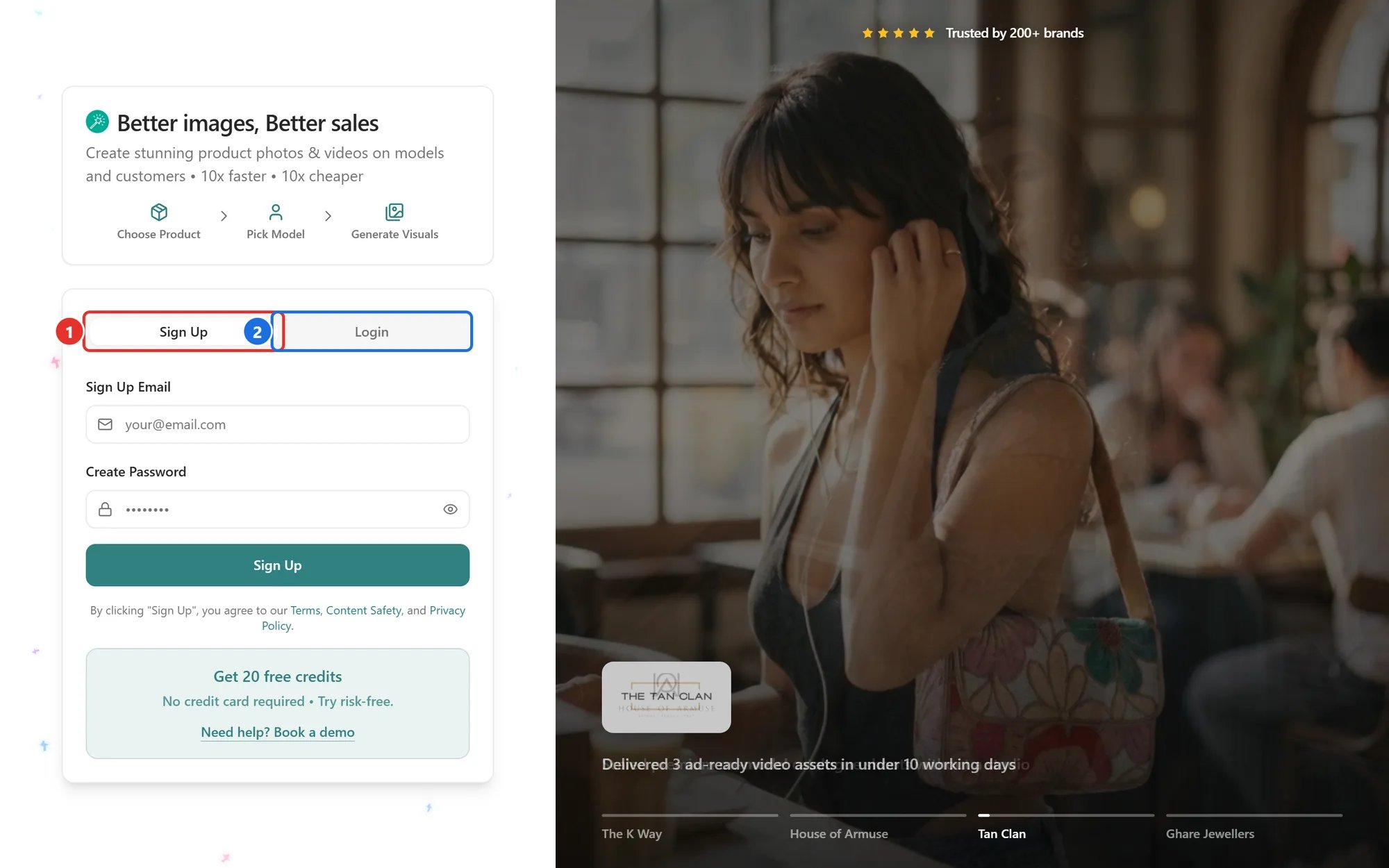 Kaptured AI sign-in page with the Sign Up and Login tabs