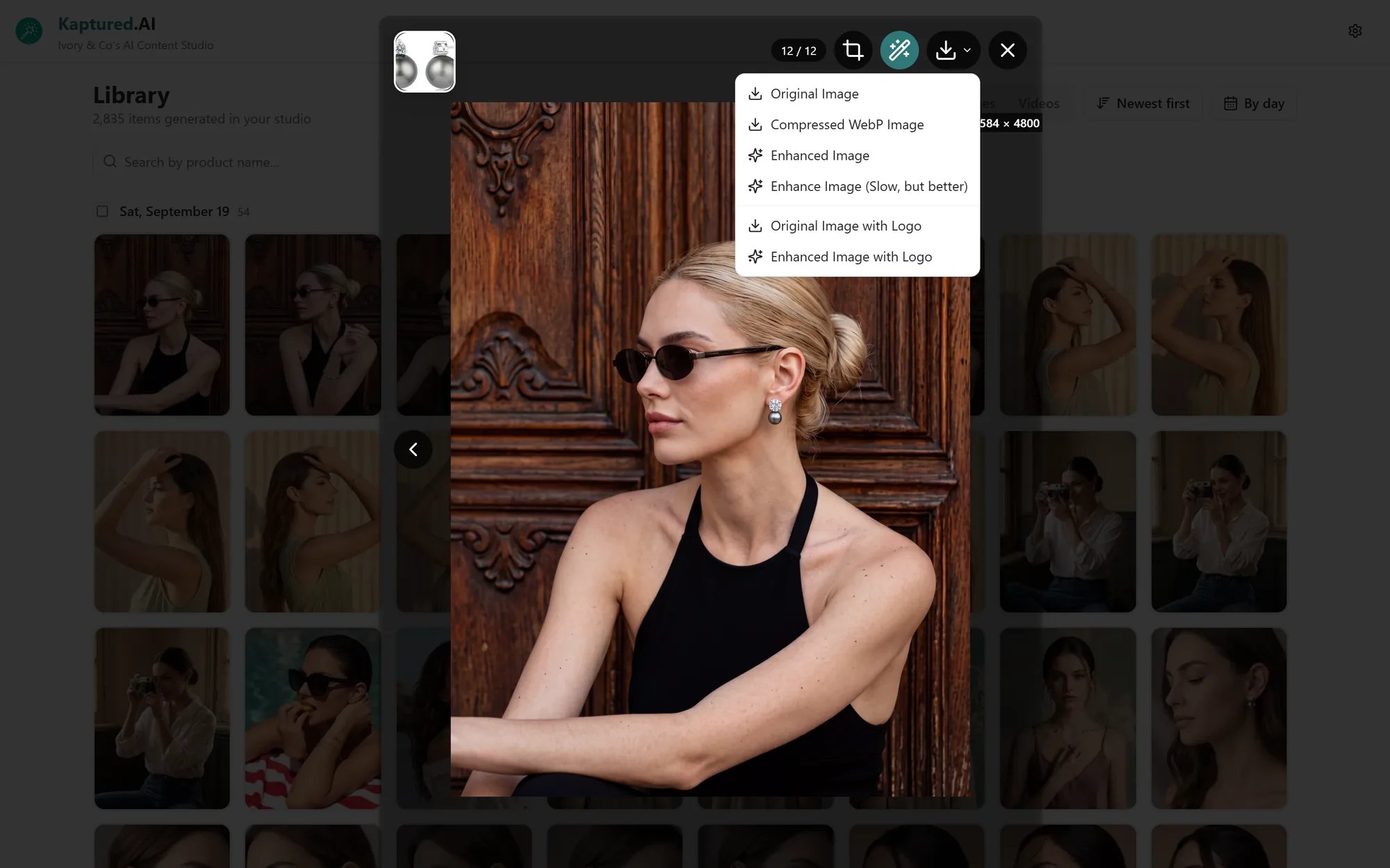 Download menu listing Original, Compressed WebP, Enhanced and with-Logo options