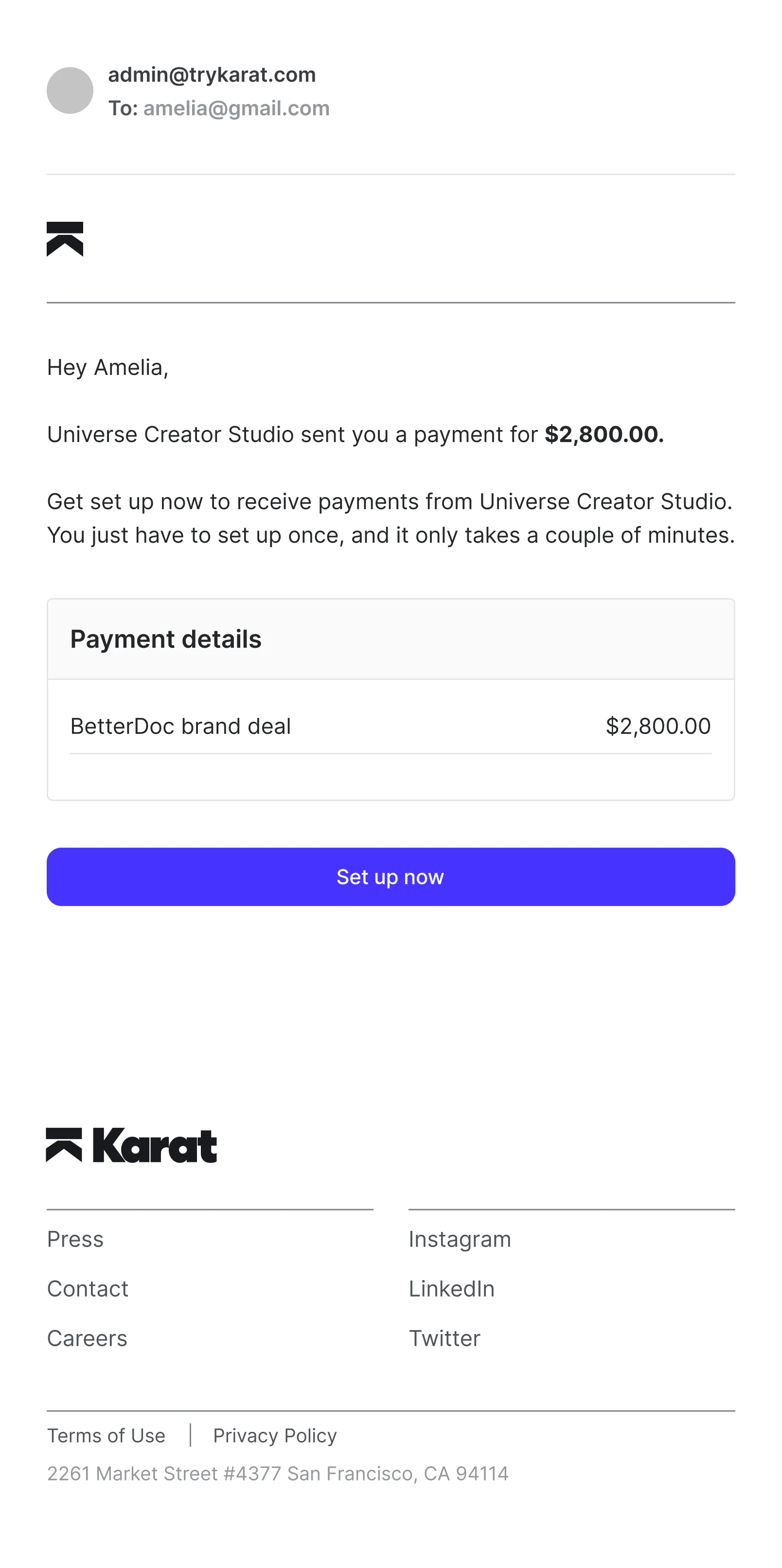 Recipient payments email