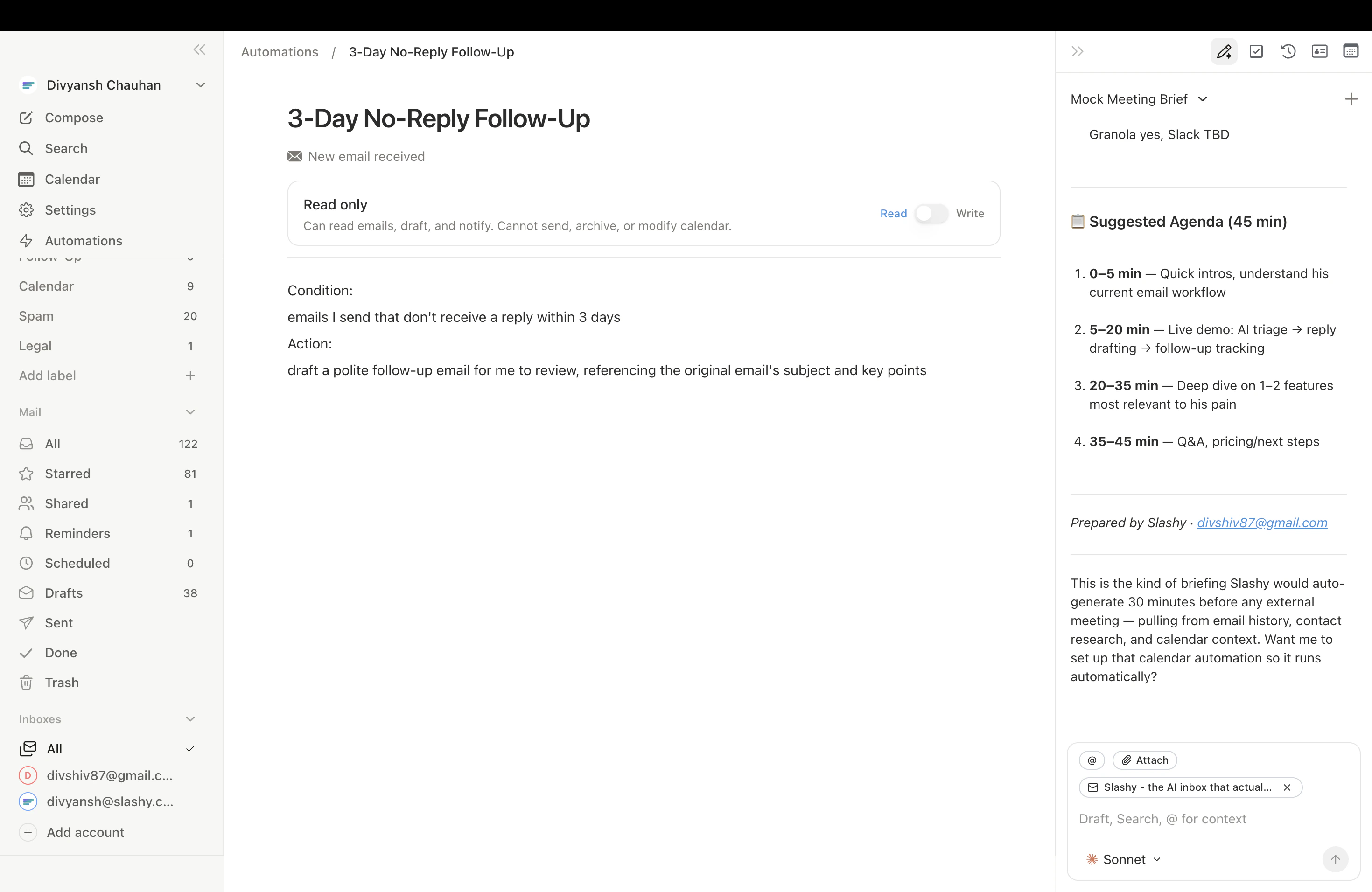 Follow-up automation drafting a nudge email for a candidate who hasn't replied