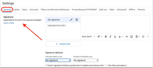 Settings showing the Email Signature field