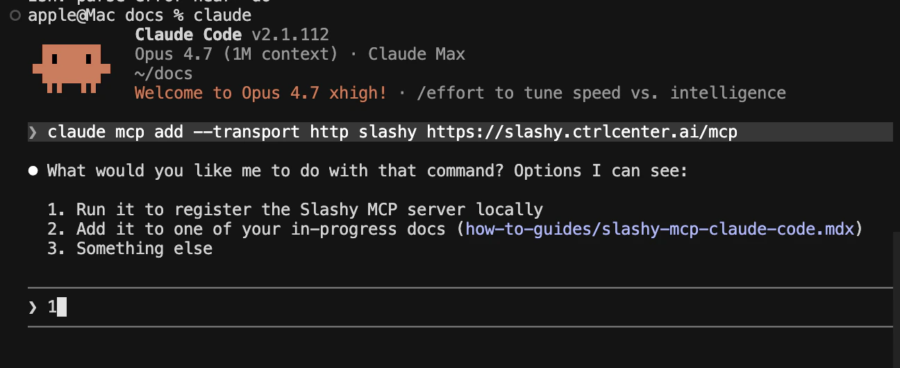 Claude Code terminal running the add command