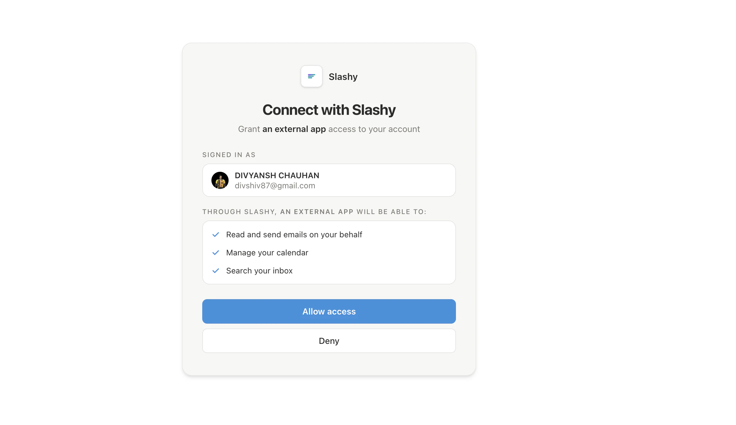 Slashy OAuth approval in Claude Desktop