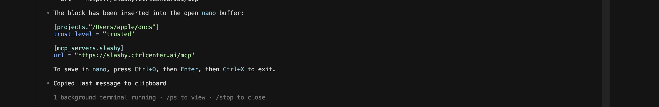 Codex config.toml with Slashy block