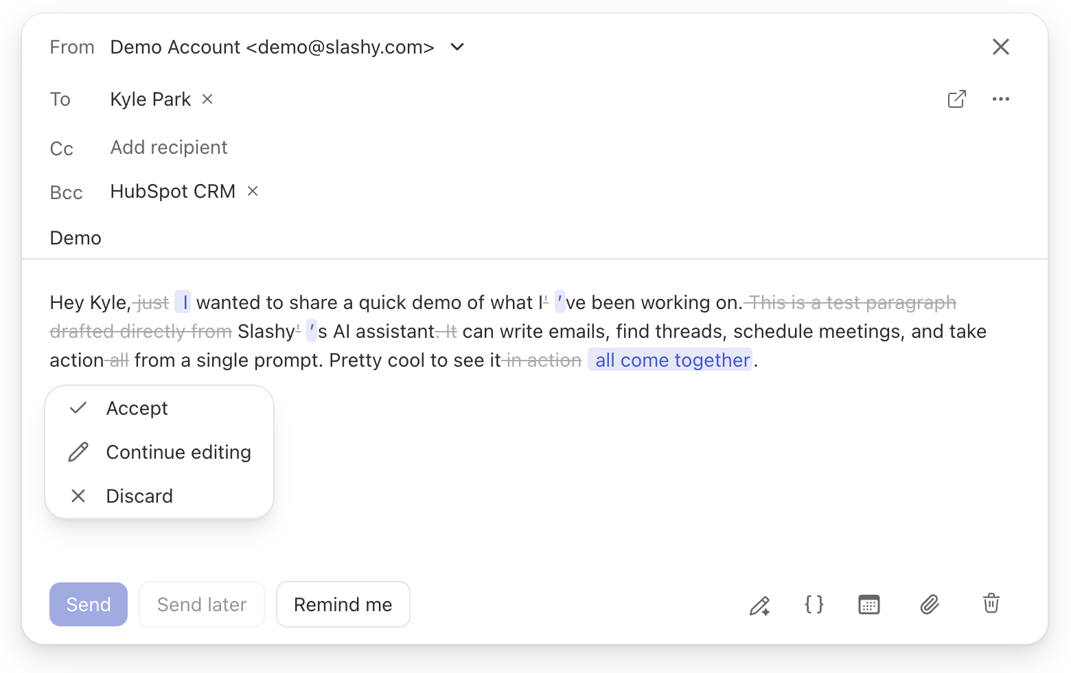 Diff view showing removed text struck through and new text highlighted
