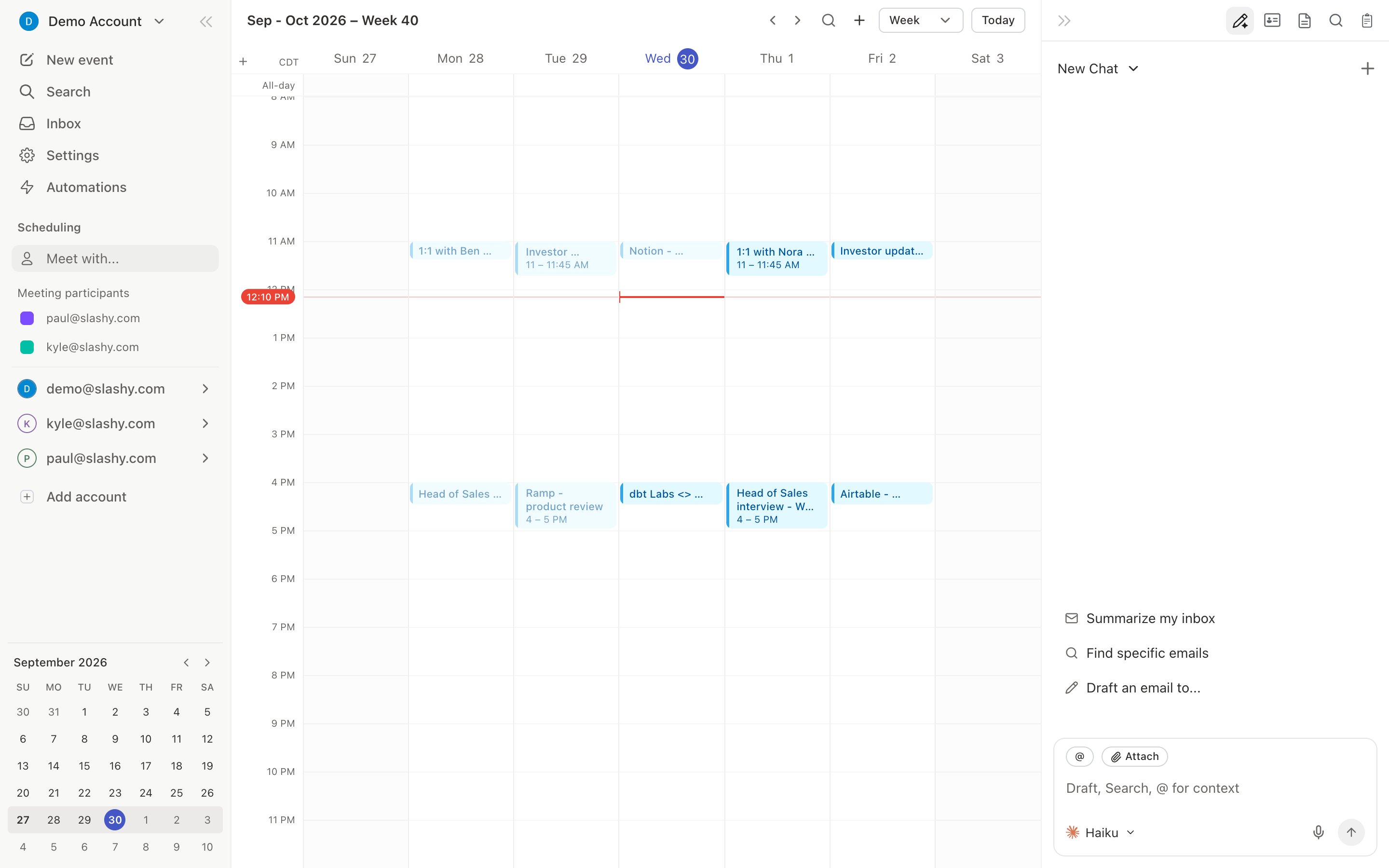The calendar with two people added under Meeting participants