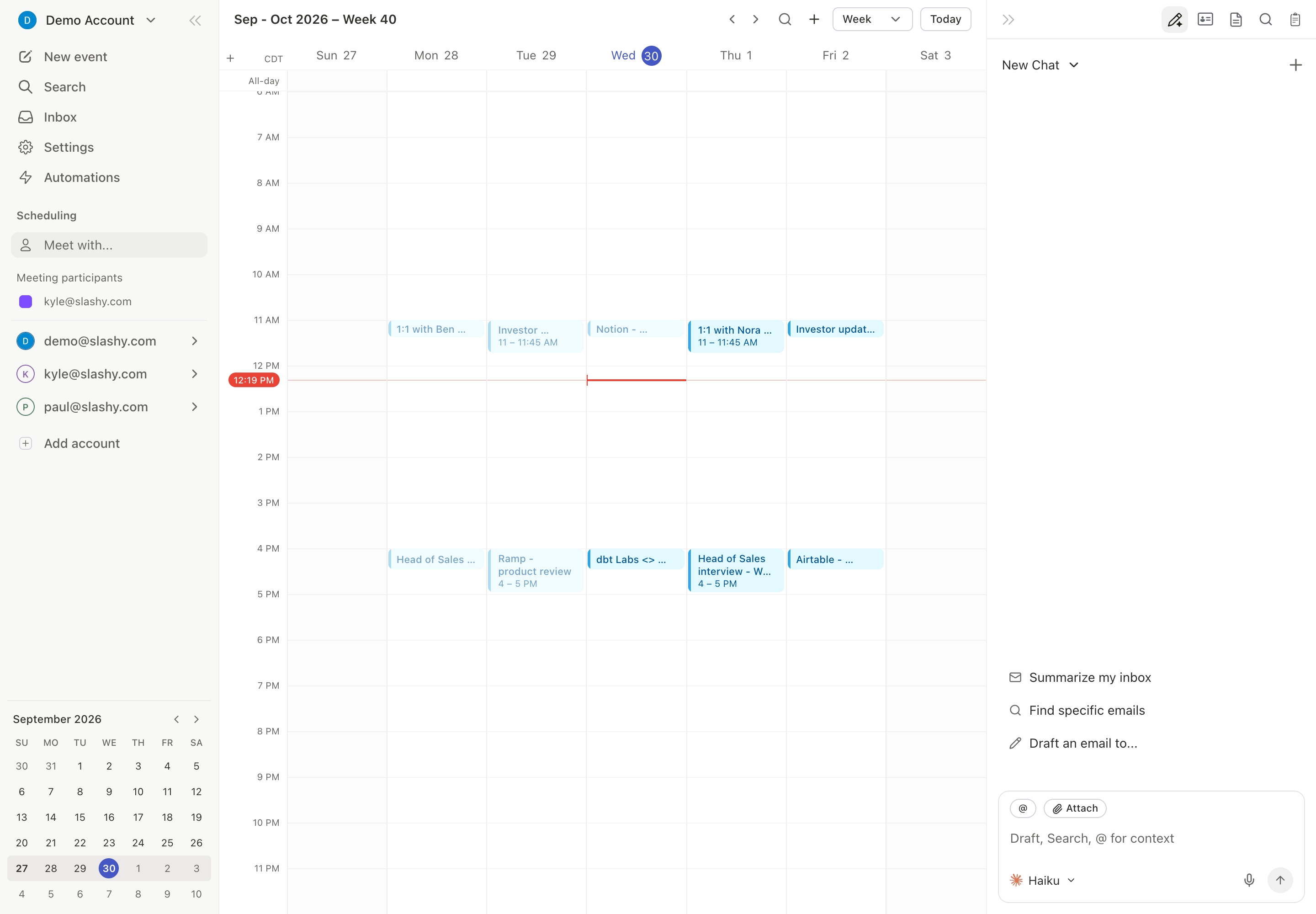 Meet with, showing an attendee added to the calendar view