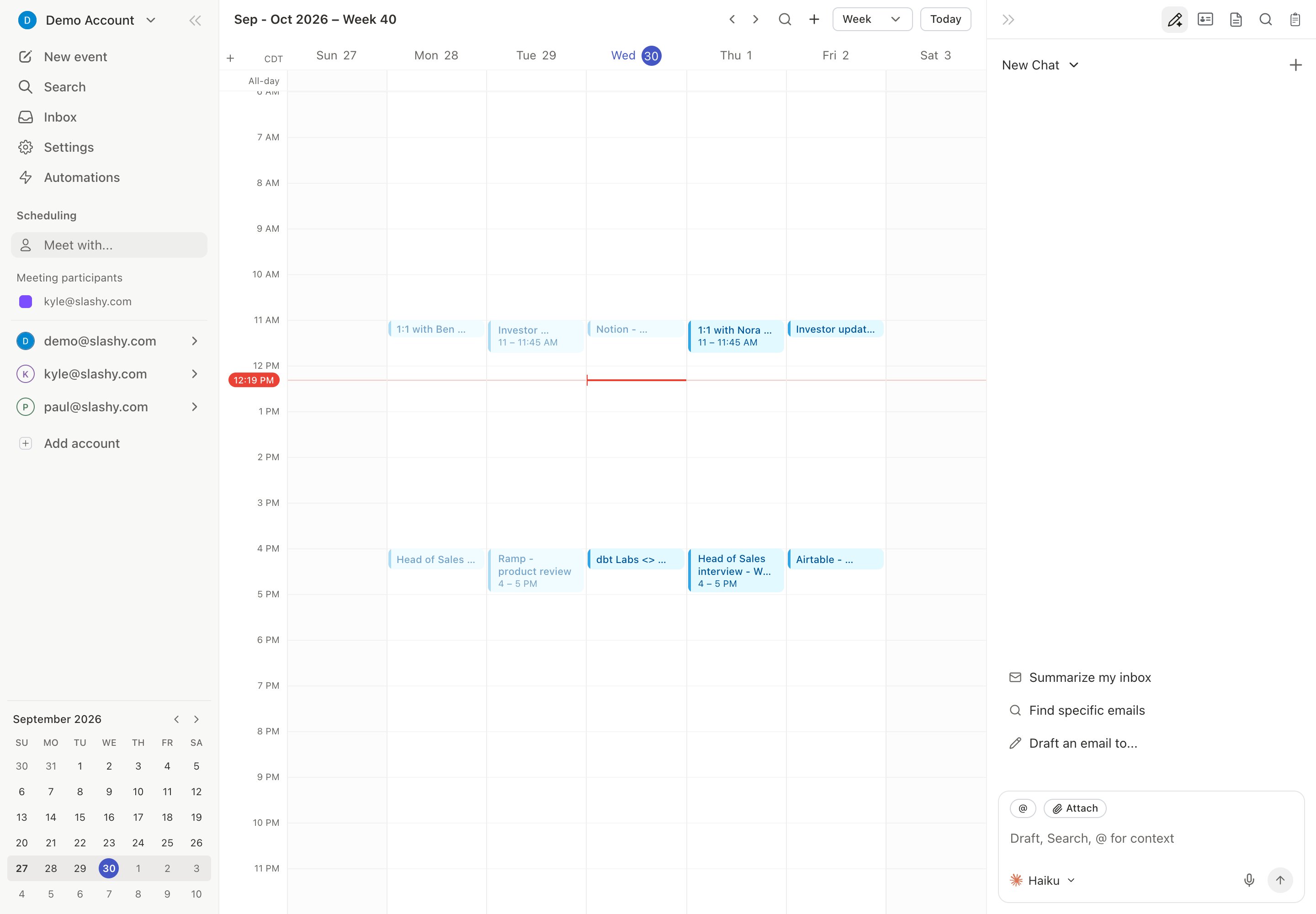 Meet with, showing an attendee added to the calendar view