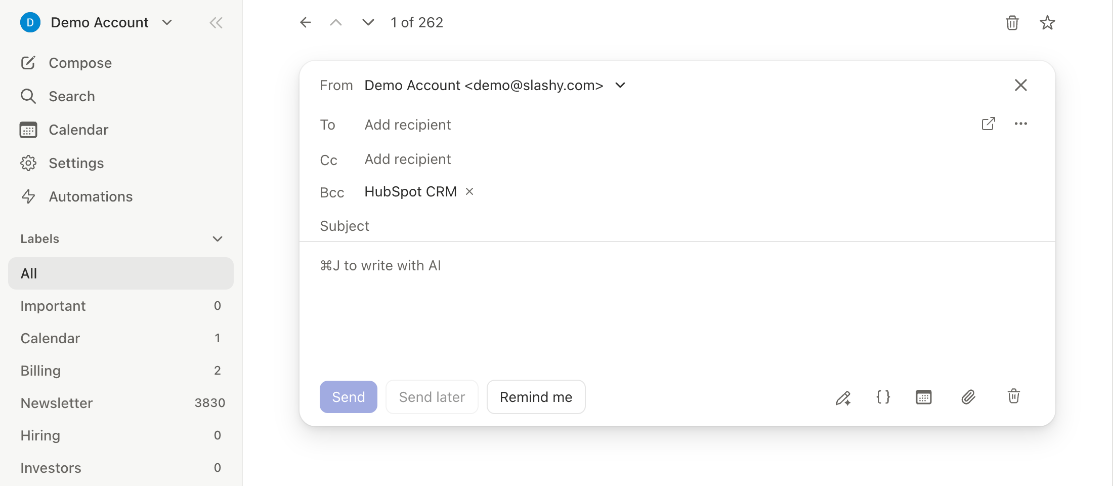 Full screen compose mode with the composer over the inbox
